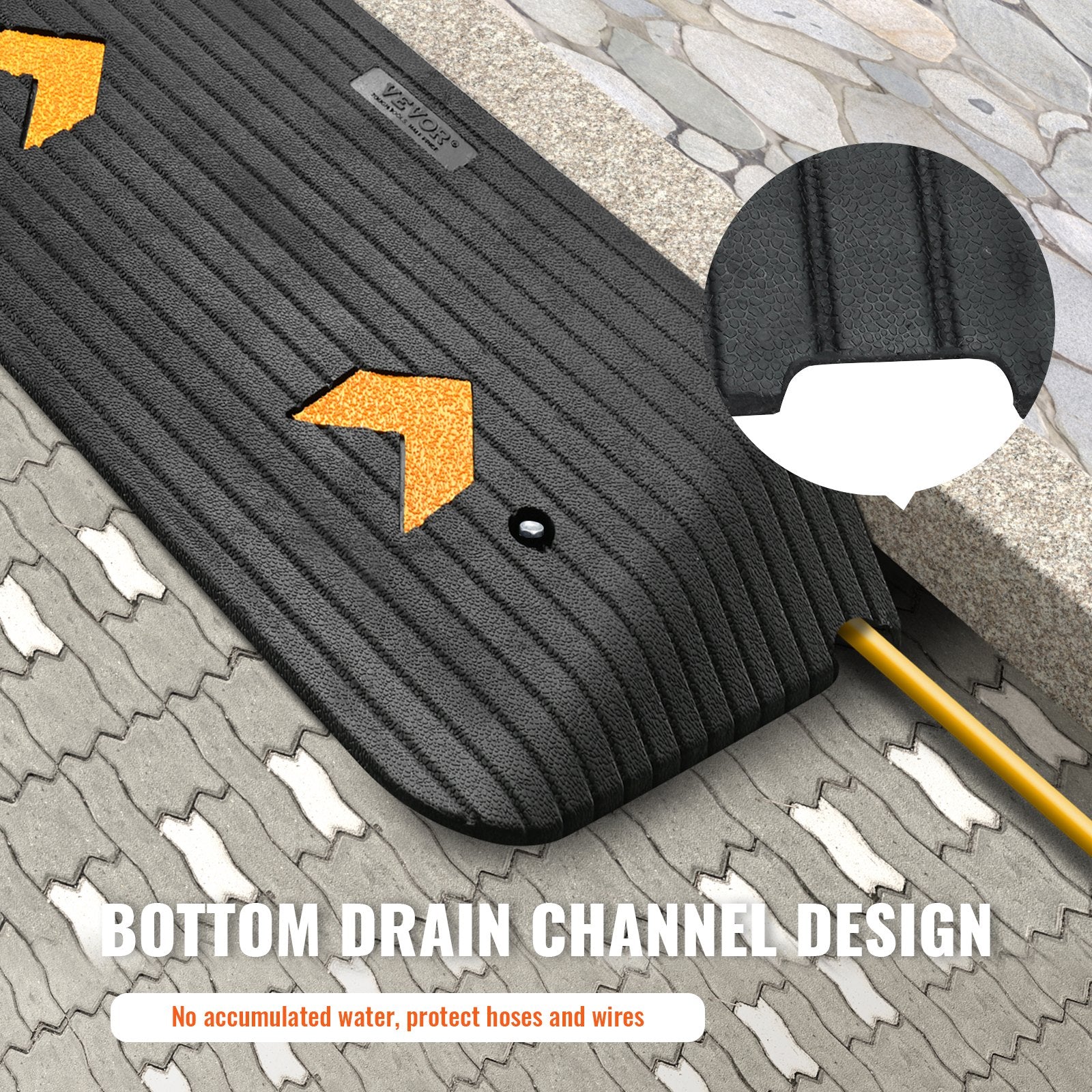 VEVOR Upgraded Rubber Threshold Ramp, 7.6 cm Rise Door Ramp with 1 Channel, Natural Rubber Car Ramp with Non-Slip Textured Surface, 150 tons Load Capacity Curb Ramp for Wheelchair and Scooter