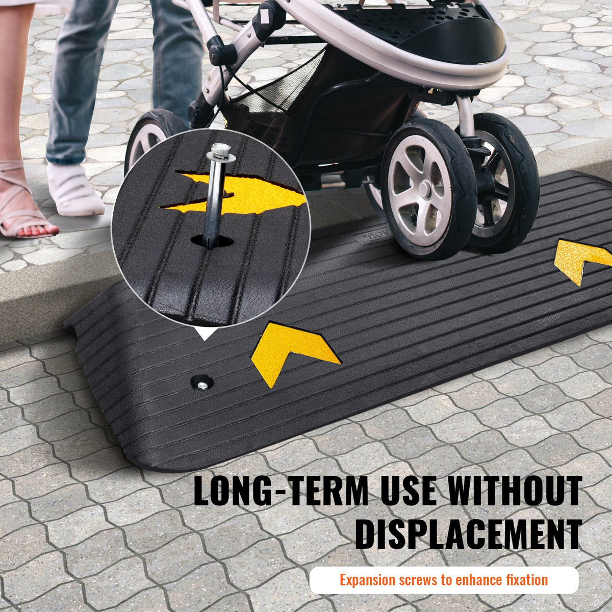 VEVOR Upgraded Rubber Threshold Ramp, 3.8 cm Rise Wheelchair Ramp Doorway, Natural Curb Ramp Rated 15 tons Load Capacity, Non-Slip Textured Surface Rubber Curb Ramp for Wheelchair and Scooter