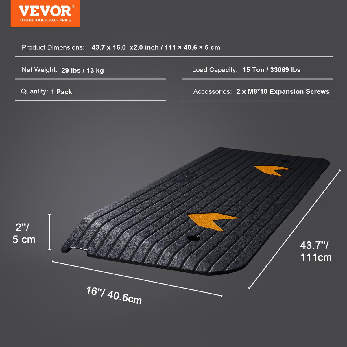 VEVOR Rubber Threshold Ramp, 5 cm Rise Threshold Ramp Doorway, Recycled Rubber Power Threshold Ramp Rated 15 tons Load Capacity, Non-Slip Surface Rubber Solid Threshold Ramp for Wheelchair and Scooter