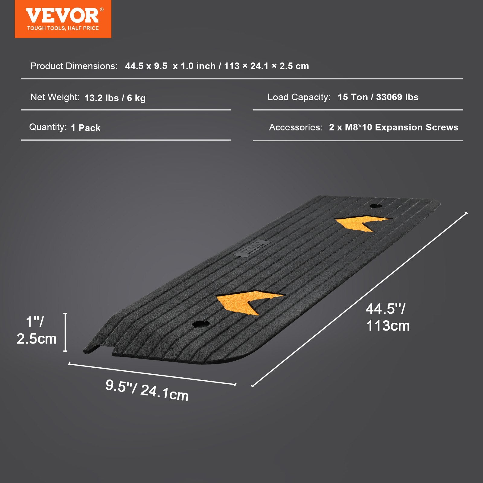 VEVOR Upgraded Rubber Threshold Ramp, 2.5 cm Rise Wheelchair Ramp Doorway, Natural Curb Ramp Rated 15 tons Load Capacity, Non-Slip Textured Surface Rubber Curb Ramp for Wheelchair and Scooter