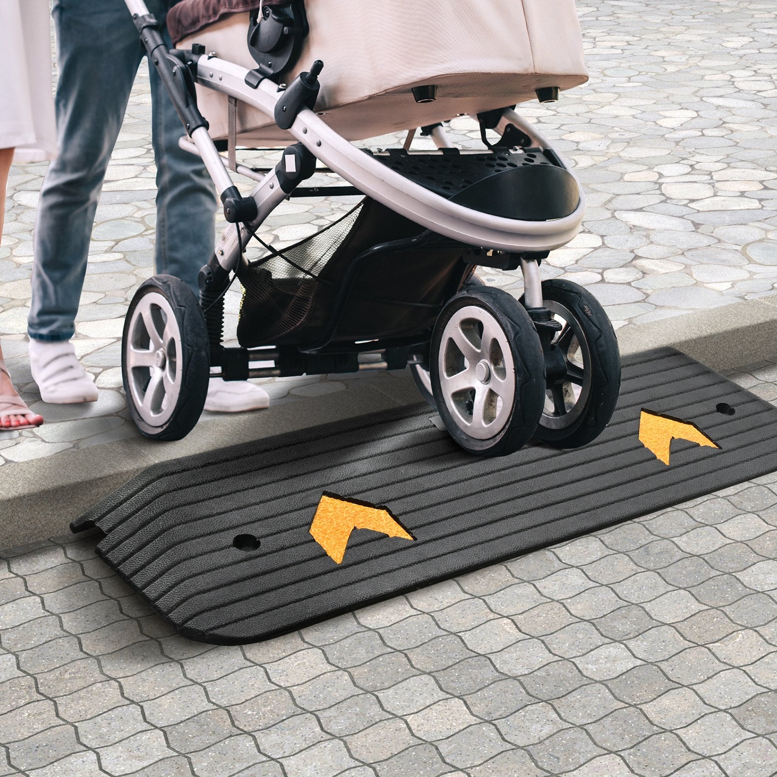 VEVOR Upgraded Rubber Threshold Ramp, 2.5 cm Rise Wheelchair Ramp Doorway, Natural Curb Ramp Rated 15 tons Load Capacity, Non-Slip Textured Surface Rubber Curb Ramp for Wheelchair and Scooter