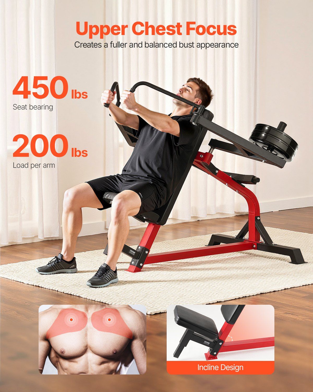 Incline Chest Fly and Rear Delt Fly Machine, 450 LBS Chest Machine, Adjustable Fitness Chest Bench Set, Home Gym Equipment for Upper Body Strength Training Machine
