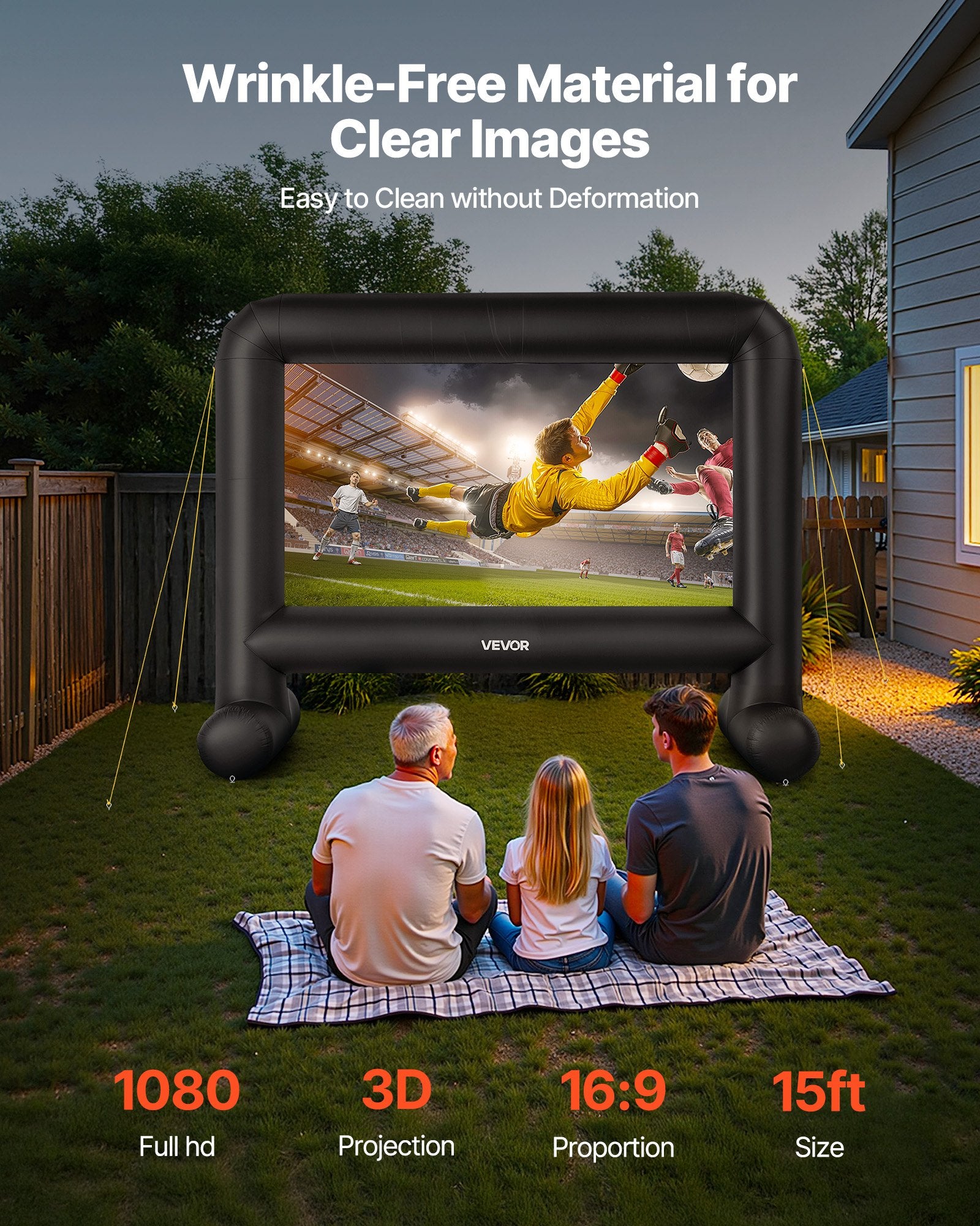VEVOR 15 ft Inflatable Movie Screen 16:9 600D Movie Projector with Portable Bag