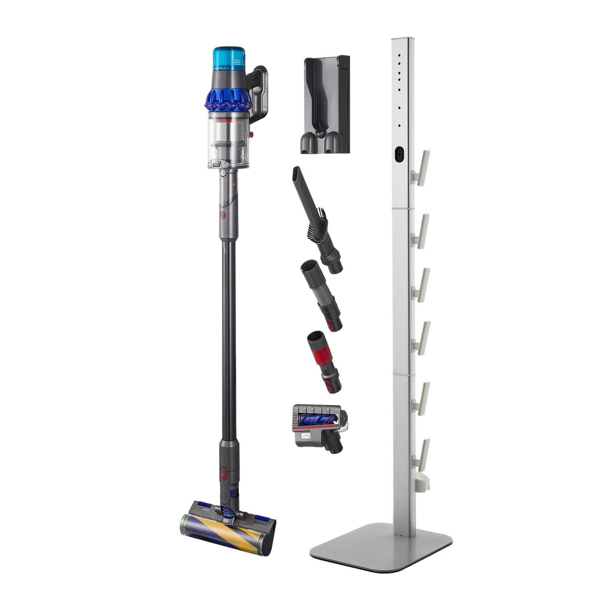 Vacuum Stand, Compatible with Dyson G5 V15 V12 V11 V10 V8 V7 V6 Series Upright Vacuums Cleaners &amp; Accessories, Stable Vacuum Stand Holder with 6 Hooks and Non-slip Footpads, Gray