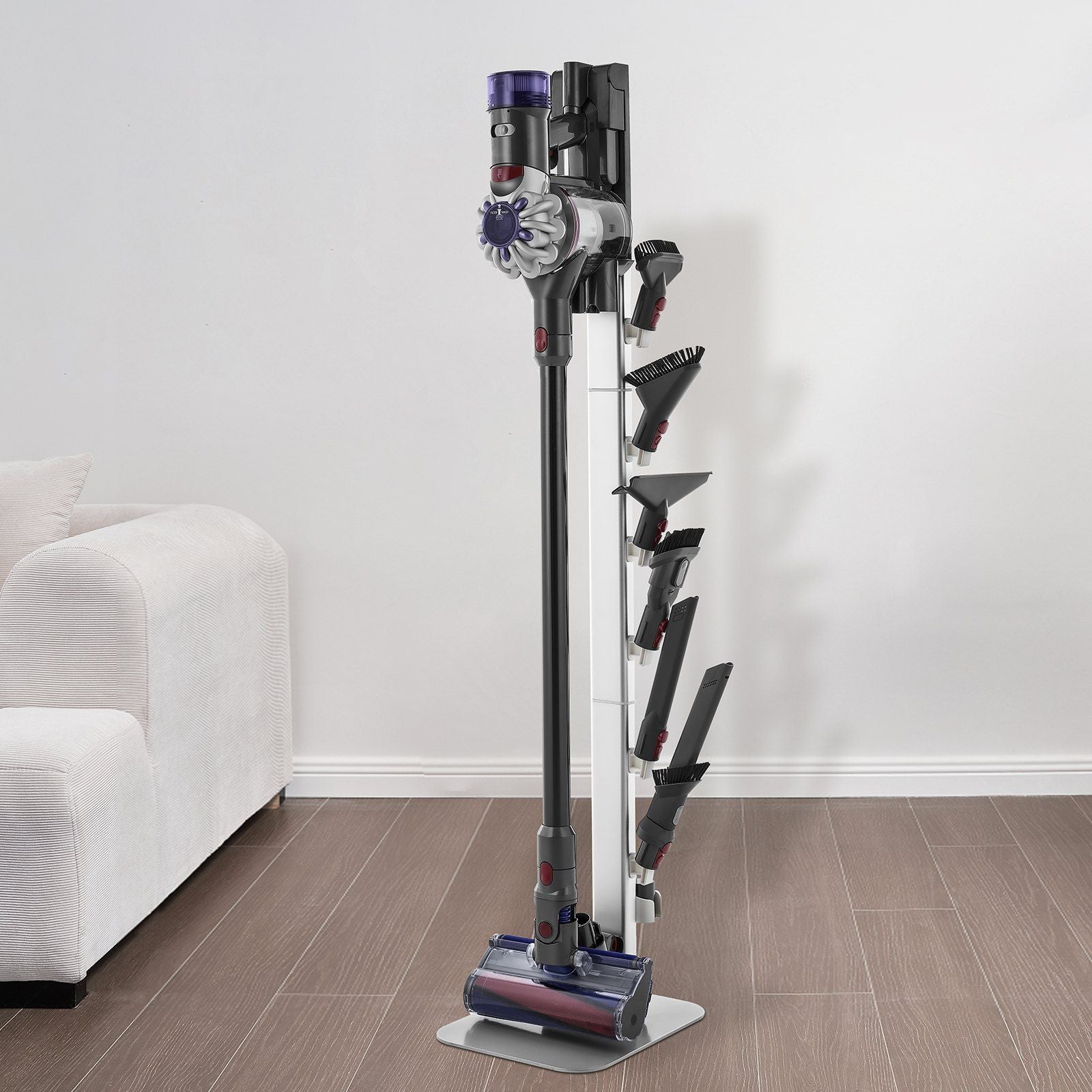Vacuum Stand, Compatible with Dyson G5 V15 V12 V11 V10 V8 V7 V6 Series Upright Vacuums Cleaners & Accessories, Stable Vacuum Stand Holder with 6 Hooks and Non-slip Footpads, Gray
