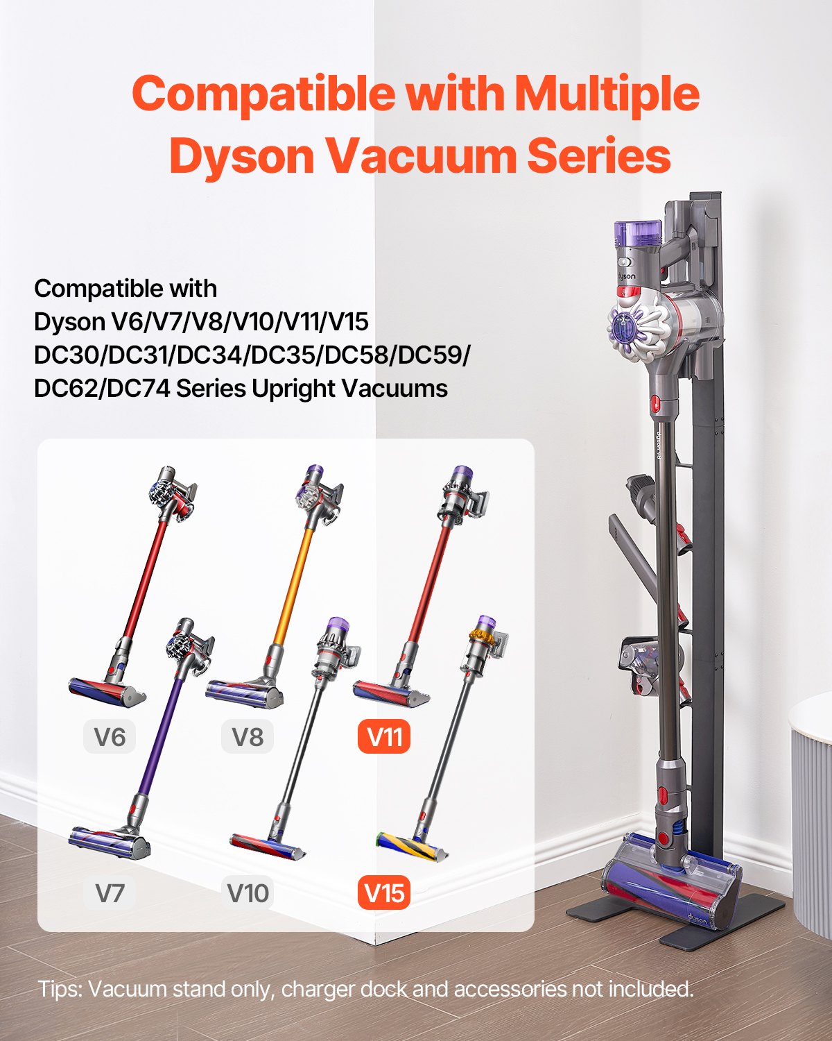 VEVOR Vacuum Stand for Dyson Multi-Models Storage Bracket Holder with 6 Hooks