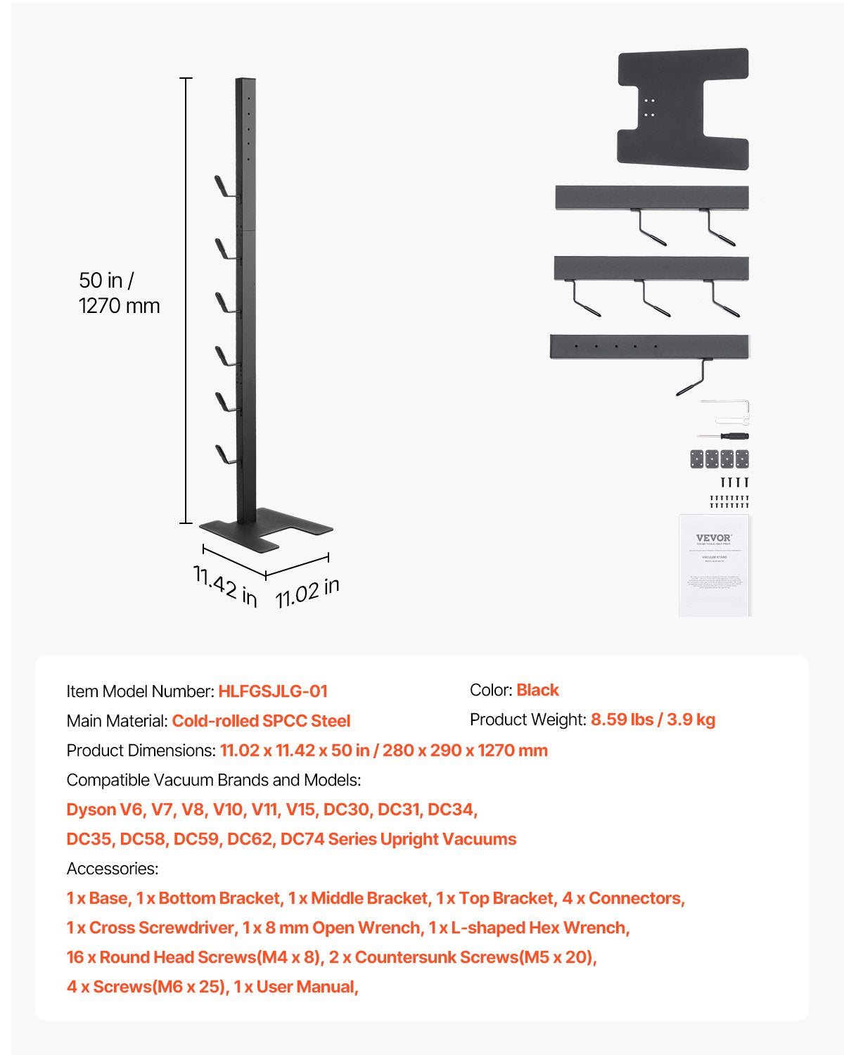 VEVOR Vacuum Stand for Dyson Multi-Models Storage Bracket Holder with 6 Hooks