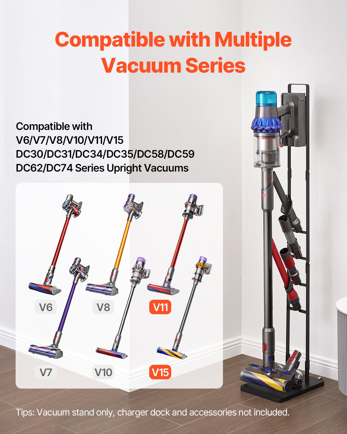 VEVOR Vacuum Stand, Compatible With Dyson V6 V7 V8 V10 V11 V15, Stable Vacuum Stand Holder with Wheels for Dyson DC30 DC31 DC34 DC35 DC58 DC59 DC62 D74 Cordless Upright Vacuum Cleaners & Accessories