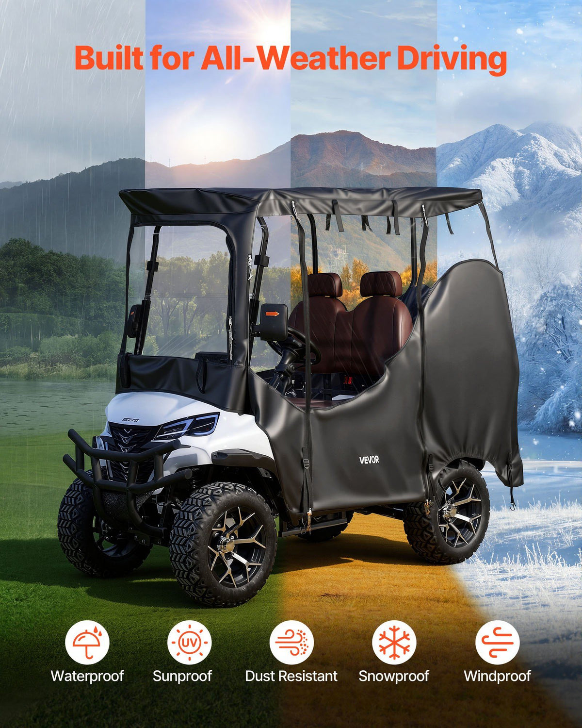 Golf Cart Cover, Visible Full-Enclosure 2&2+2 Passenger Golf Cart, 600D Waterproof Oxford Fabric Club Car Cover Fits Most Carts Club Car, Yamaha, EZGO, Honda, PVC Coating & Windproof Hook Design