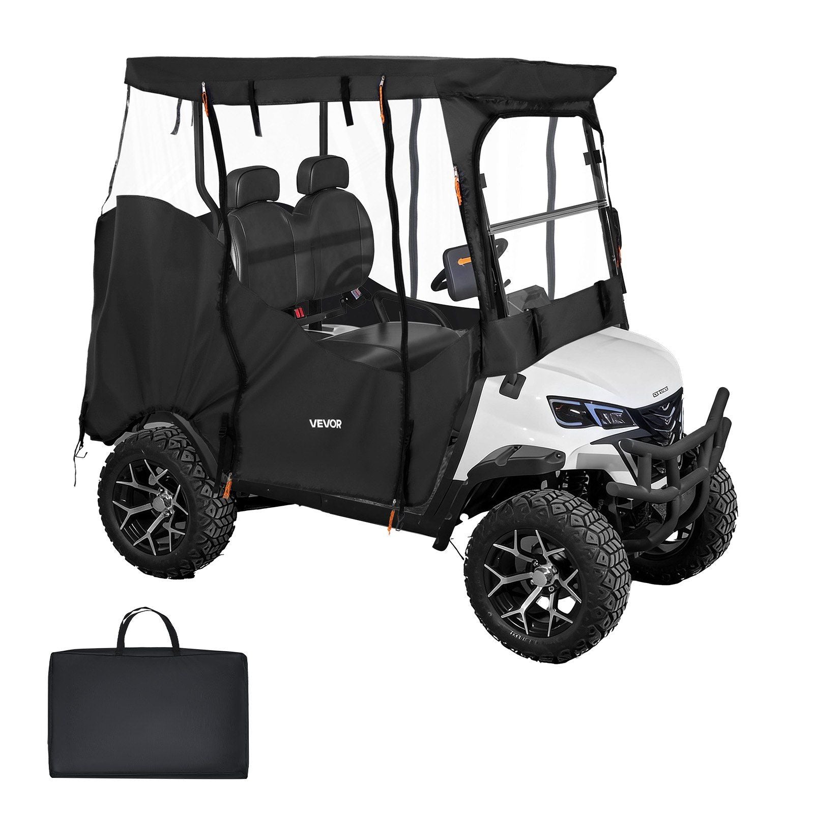 Golf Cart Cover, Visible Full-Enclosure 2&2+2 Passenger Golf Cart, 600D Waterproof Oxford Fabric Club Car Cover Fits Most Carts Club Car, Yamaha, EZGO, Honda, PVC Coating & Windproof Hook Design