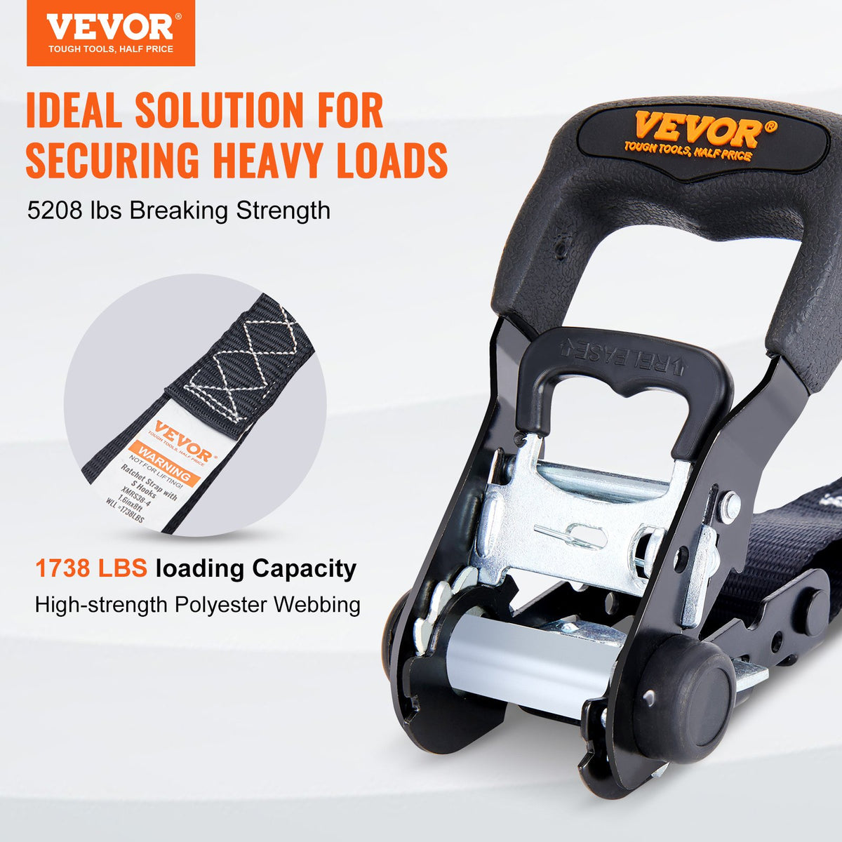 VEVOR 4 Pack Ratchet Tie Down Straps 5208 lbs 1.6