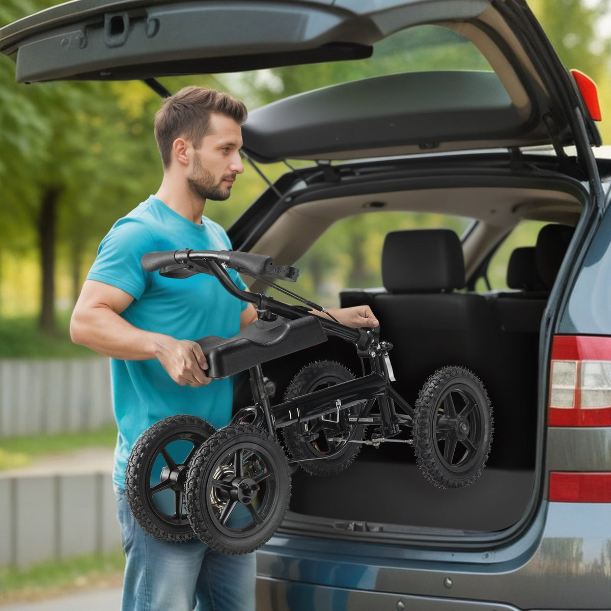 VEVOR Folding Knee Scooter, Aluminum Steerable Knee Walker with Height-Adjustable Handlebar & Knee Pad, 12" All-Terrain Wheels, Dual Brakes, Leg Recovery Scooter for Broken Ankle Foot Injuries, 159KG