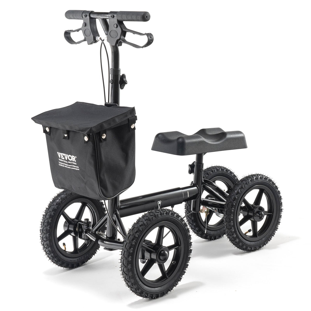 VEVOR Folding Knee Scooter, Aluminum Steerable Knee Walker with Height-Adjustable Handlebar & Knee Pad, 12" All-Terrain Wheels, Dual Brakes, Leg Recovery Scooter for Broken Ankle Foot Injuries, 159KG