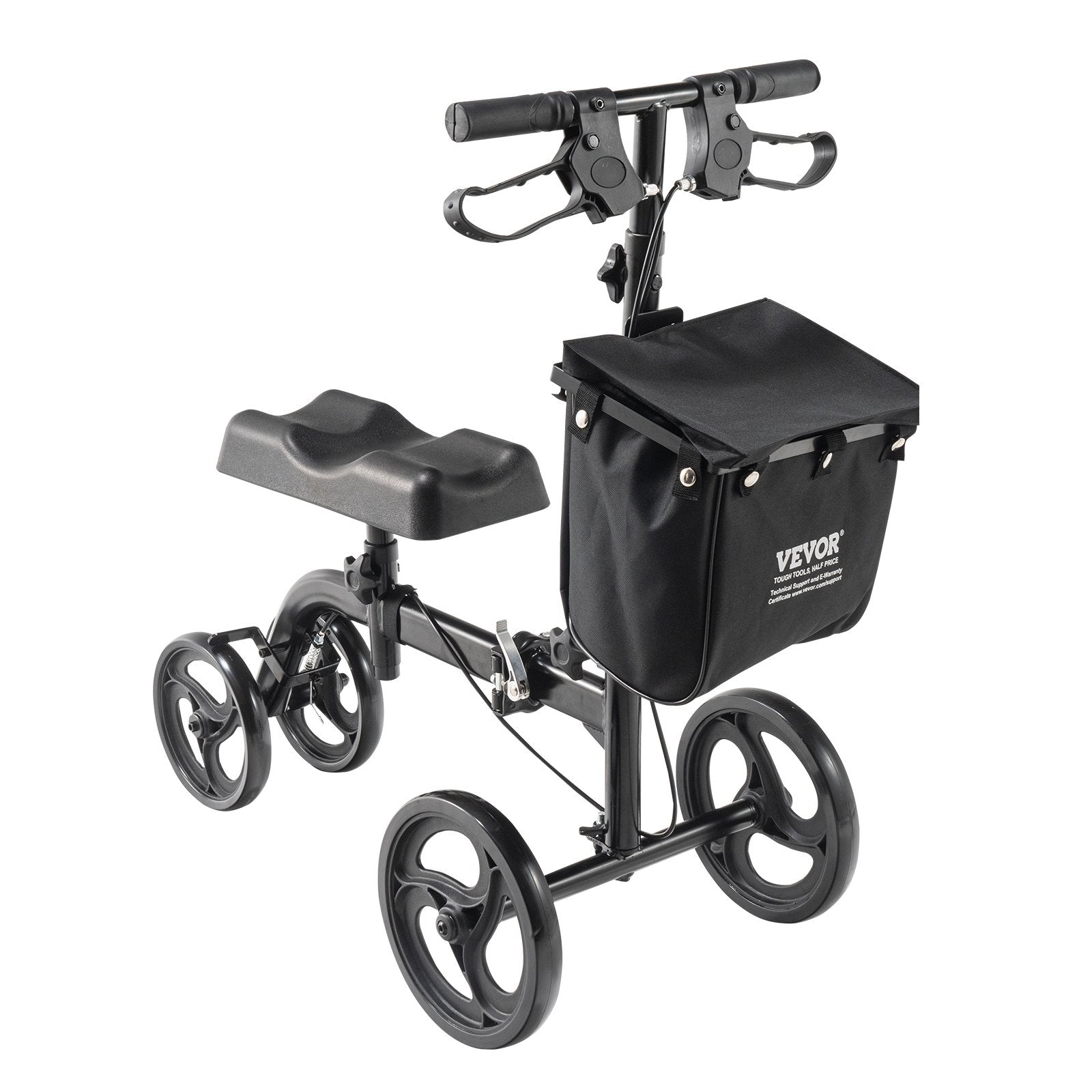 VEVOR Folding Knee Scooter, Carbon Steel Steerable Knee Walker with Height-Adjustable Handlebar & Knee Pad, All-Terrain Solid Wheels, Dual Brakes, Leg Recovery Scooter for Broken Ankle Foot Injuries
