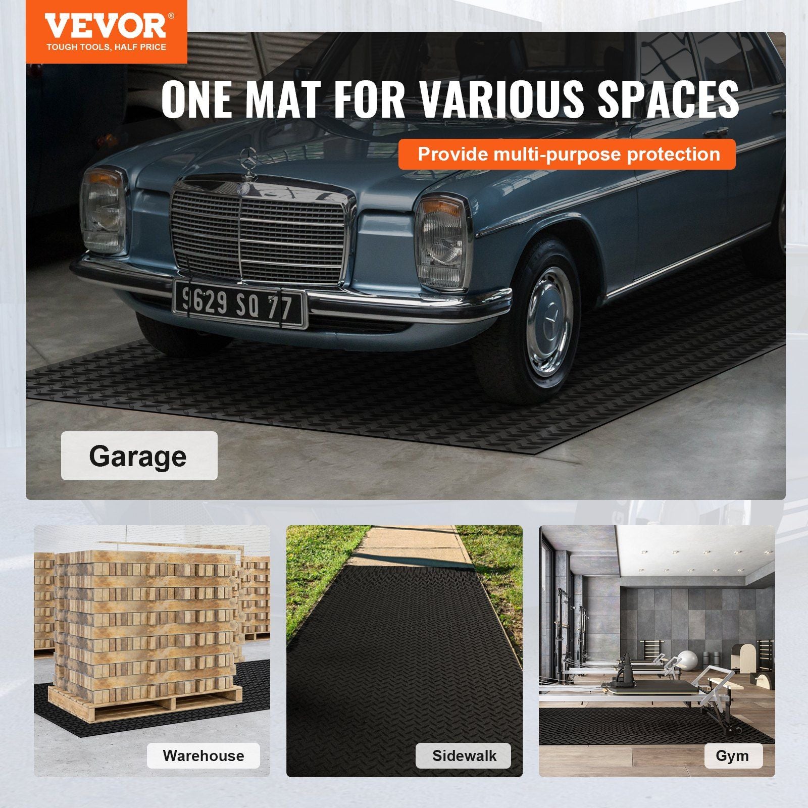 Diamond-Plate Rubber Flooring Roll, 3 mm x 4 ft x 10 ft Garage Floor Mat, SBR Rubber Garage Flooring Roll, Easy to Clean, Diamond Plate Rubber Mat for Under Cars, Garage Industry Gym, Black