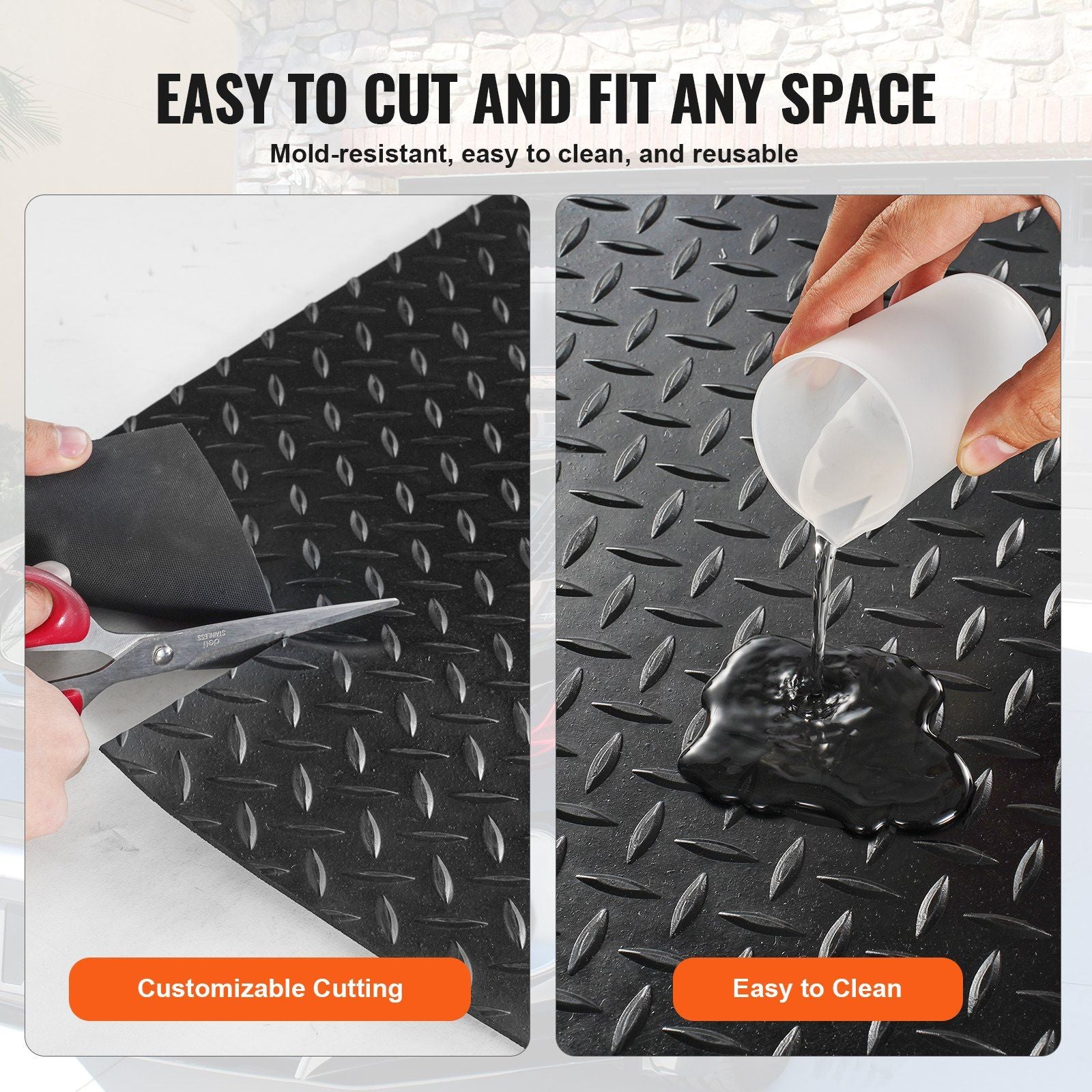 Diamond-Plate Rubber Flooring Roll, 3 mm x 4 ft x 10 ft Garage Floor Mat, SBR Rubber Garage Flooring Roll, Easy to Clean, Diamond Plate Rubber Mat for Under Cars, Garage Industry Gym, Black