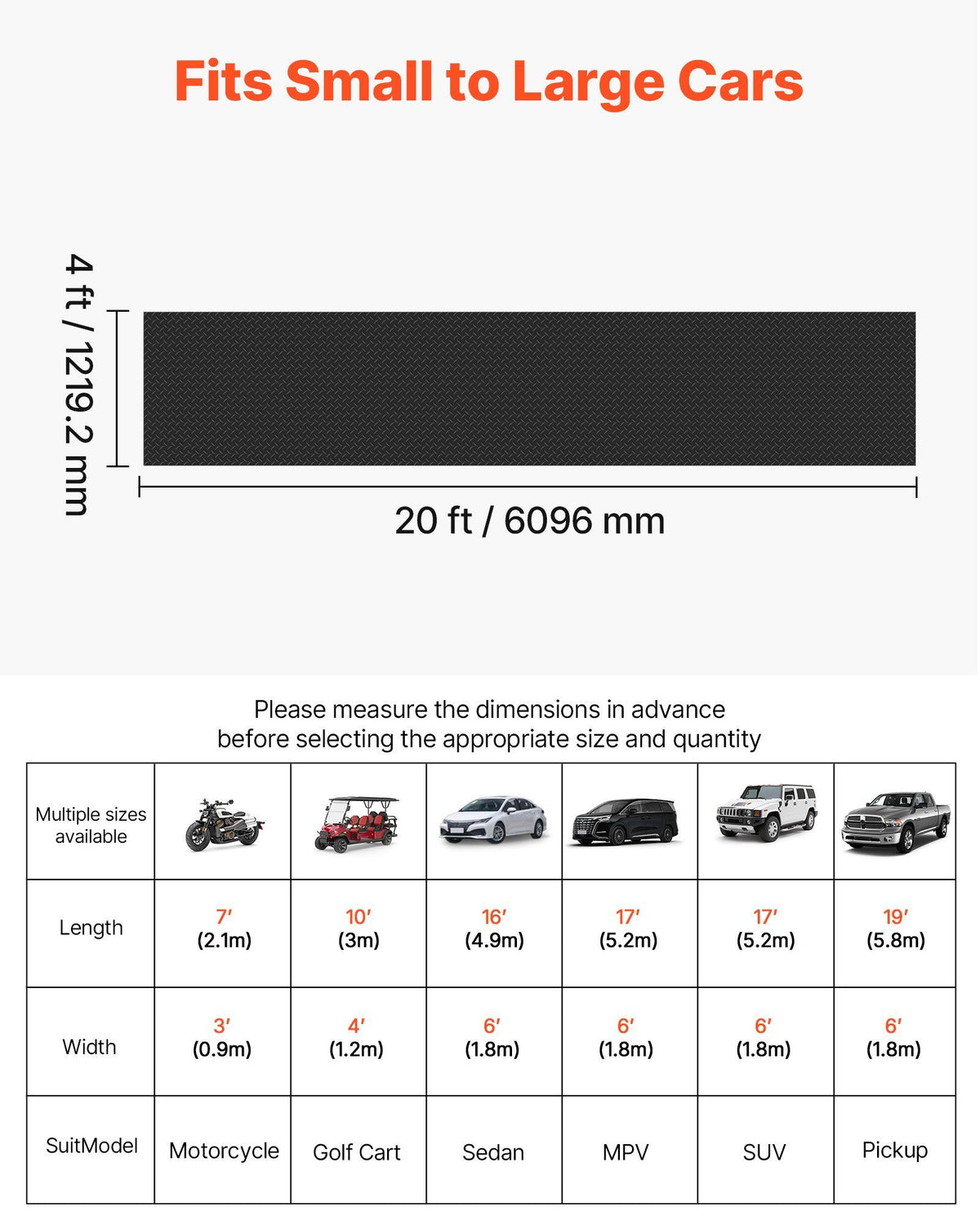 Garage Floor Roll, 1.22 x 6.1 m Garage Flooring Mat, 3 mm Thickened Rubber Diamond Plate Floor Protector Mat, Non-Slip, Wear-resist, Waterproof, Easy to Clean for Warehouse, Gyms, Trailer, Black