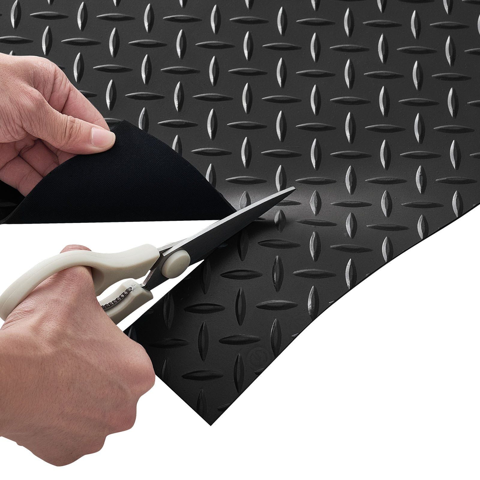 Garage Floor Roll, 1.22 x 7.62 m Garage Flooring Mat, 3 mm Thickened Rubber Diamond Plate Floor Protector Mat, Non-Slip, Wear-resist Waterproof, Easy to Clean for Warehouse, Gyms, Trailer, Black