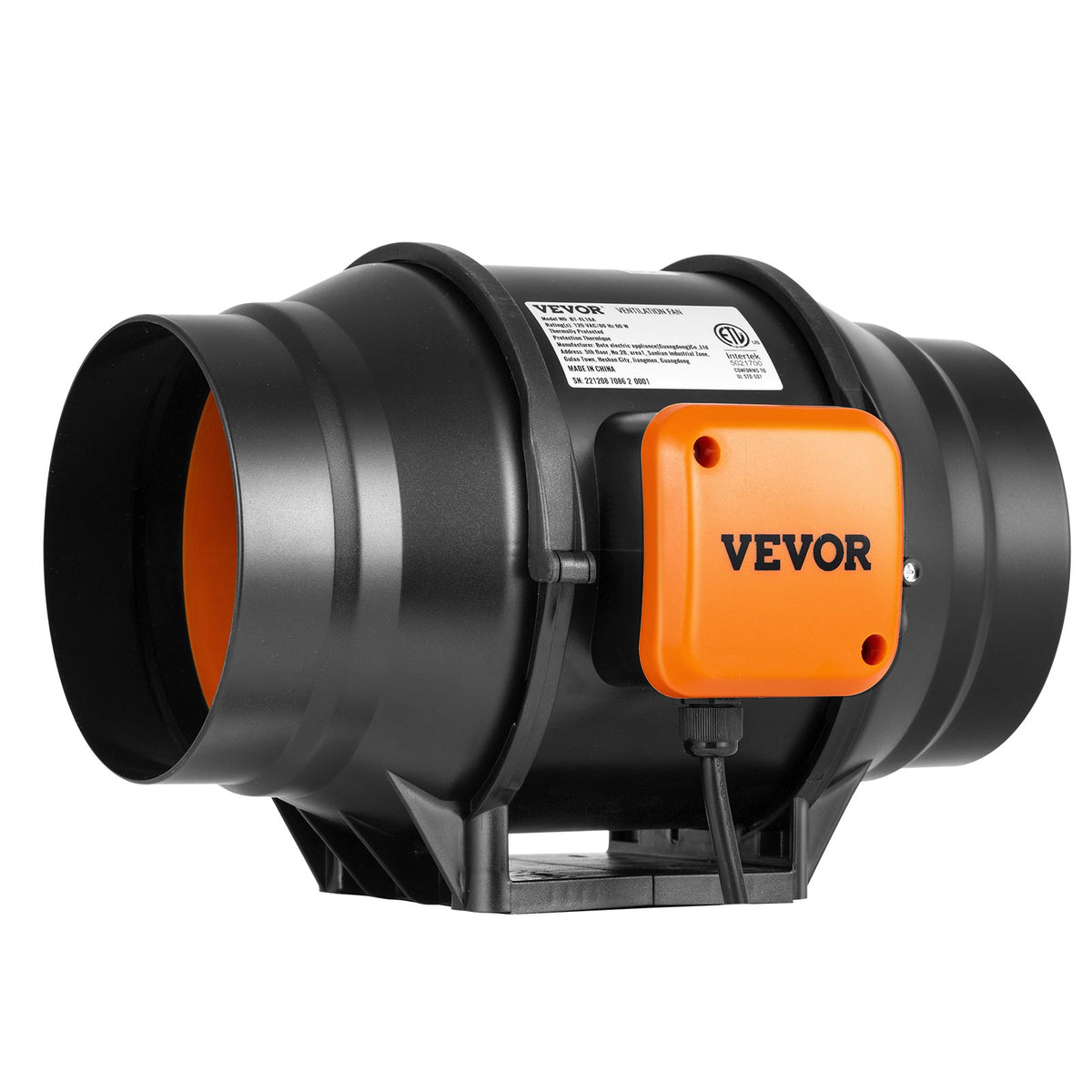 VEVOR Inline Duct Fan, 152.4mm 323.7 CFM with Variable Speed Controller, Quiet AC-motor Ventilation Exhaust Fan for Cooling Booster, Grow Tents, Hydroponics