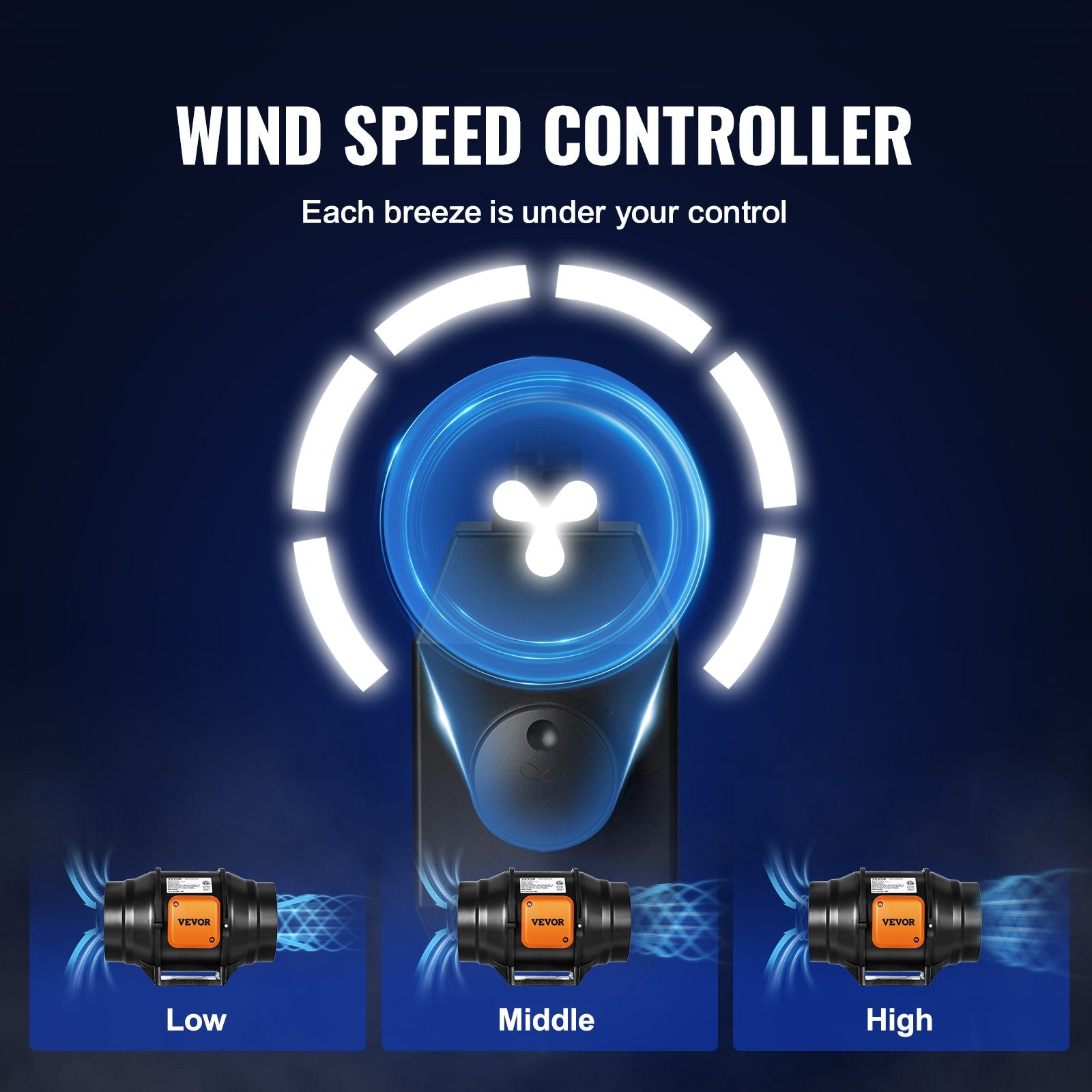 VEVOR Inline Duct Fan, 152.4mm 323.7 CFM with Variable Speed Controller, Quiet AC-motor Ventilation Exhaust Fan for Cooling Booster, Grow Tents, Hydroponics