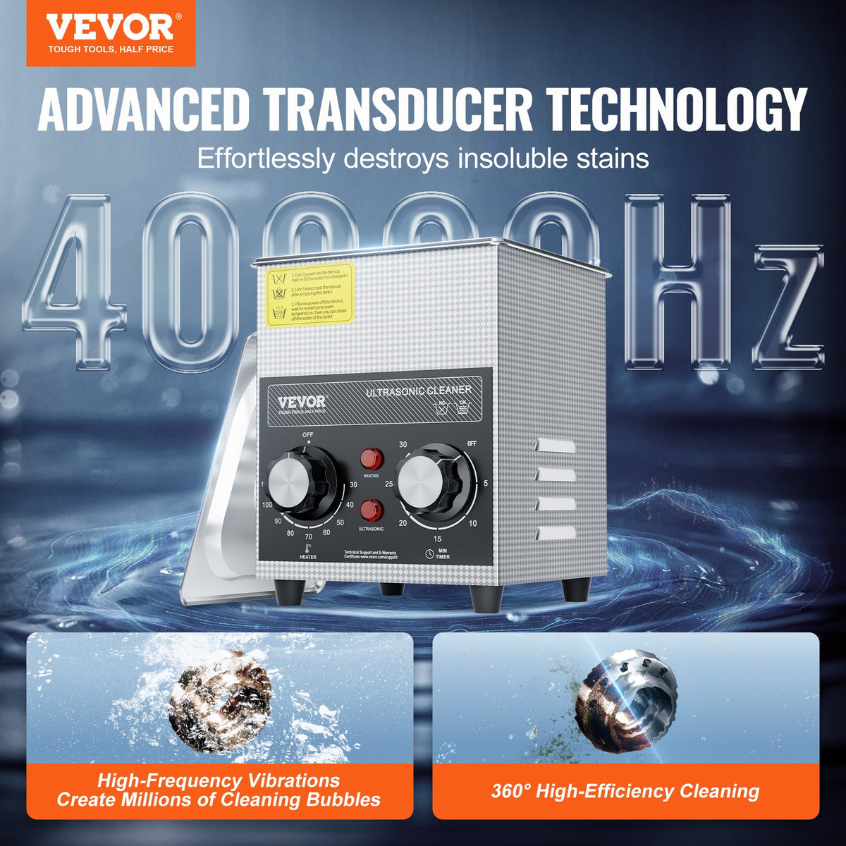 VEVOR 2L Ultrasonic Cleaner with Heater Timer & Basket, Professional Digital Sonic Cavitation Machine, 60W Cleaning Machine for Watch Instruments, Glasses, Coin, Metal Parts, Tool