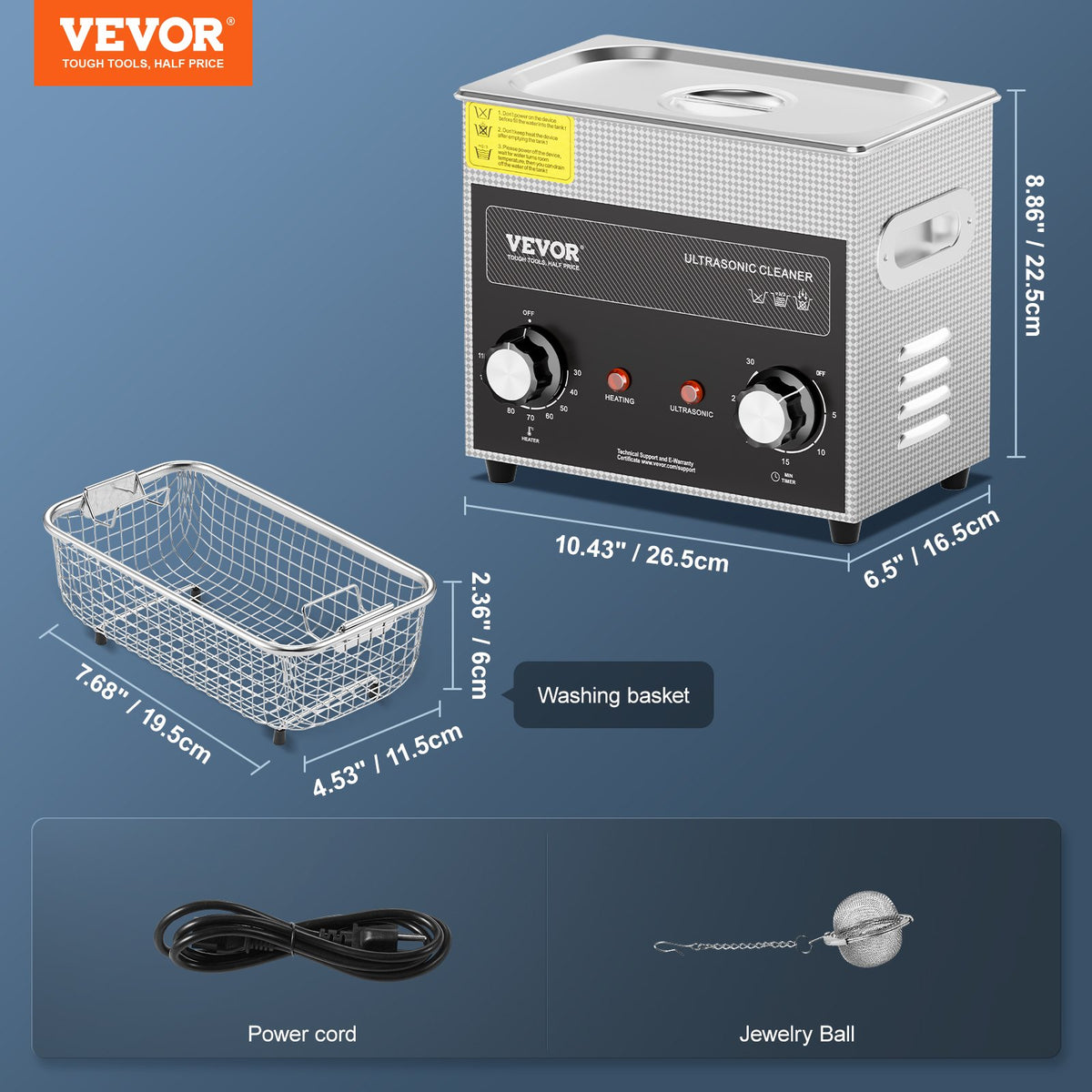 VEVOR 3L Ultrasonic Cleaner with Heater Timer & Basket, Professional Digital Sonic Cavitation Machine, 120W Cleaning Machine for Watch Instruments, Glasses, Coin, Metal Parts, Tool