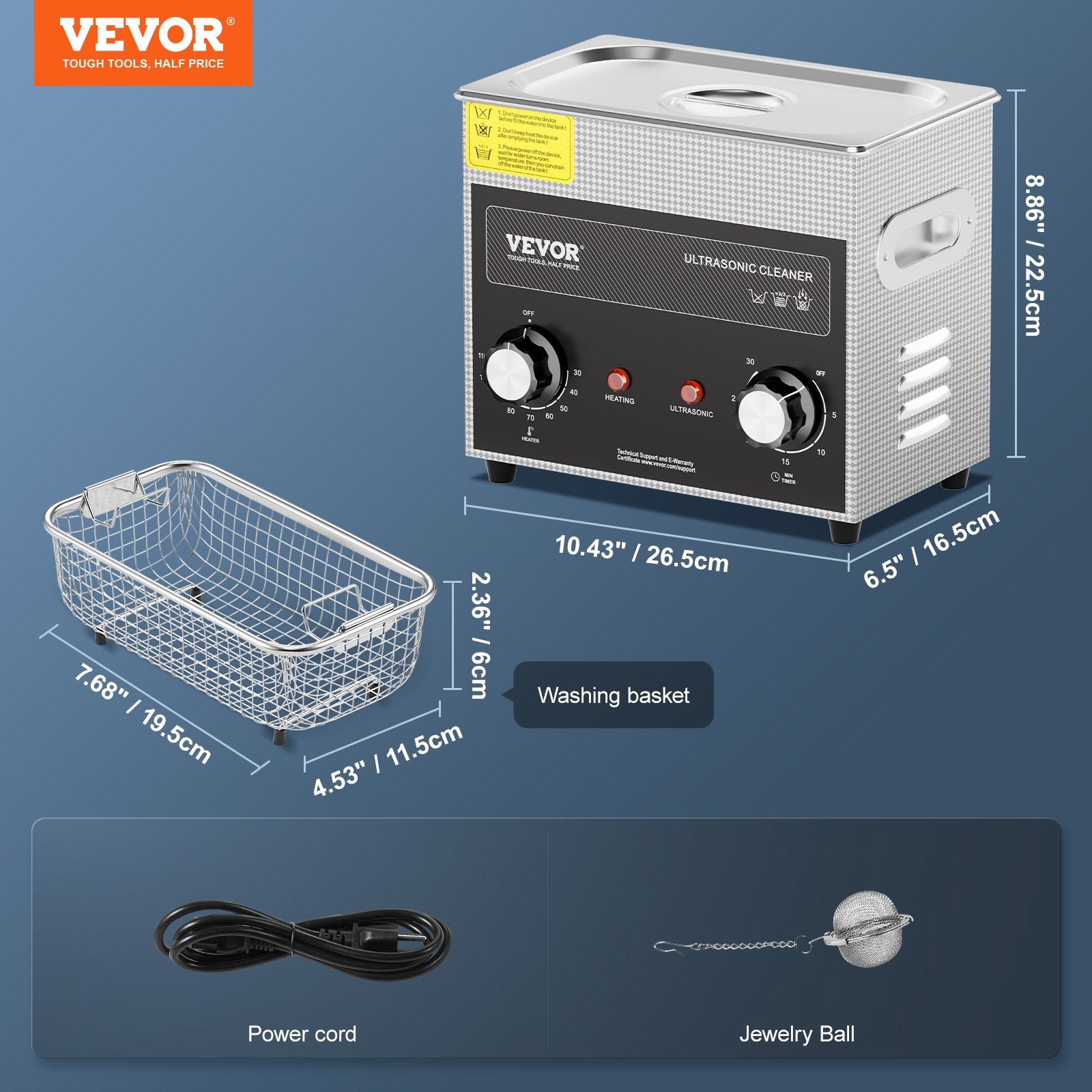VEVOR 3L Ultrasonic Cleaner with Heater Timer & Basket, Professional Digital Sonic Cavitation Machine, 120W Cleaning Machine for Watch Instruments, Glasses, Coin, Metal Parts, Tool