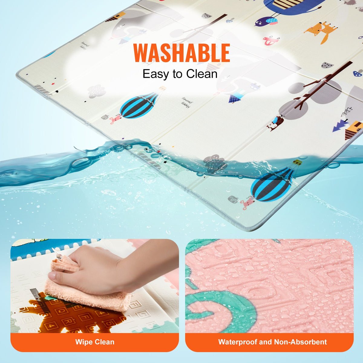 VEVOR Baby Play Mat, 71""x79"" Extra Large Baby Crawling Mat, Non-Slip One-Piece Foam Baby Playmat, Foldable Reversible Floor Mat with Travel Bag, Waterproof Activity Playmat for Babies Toddlers Infants