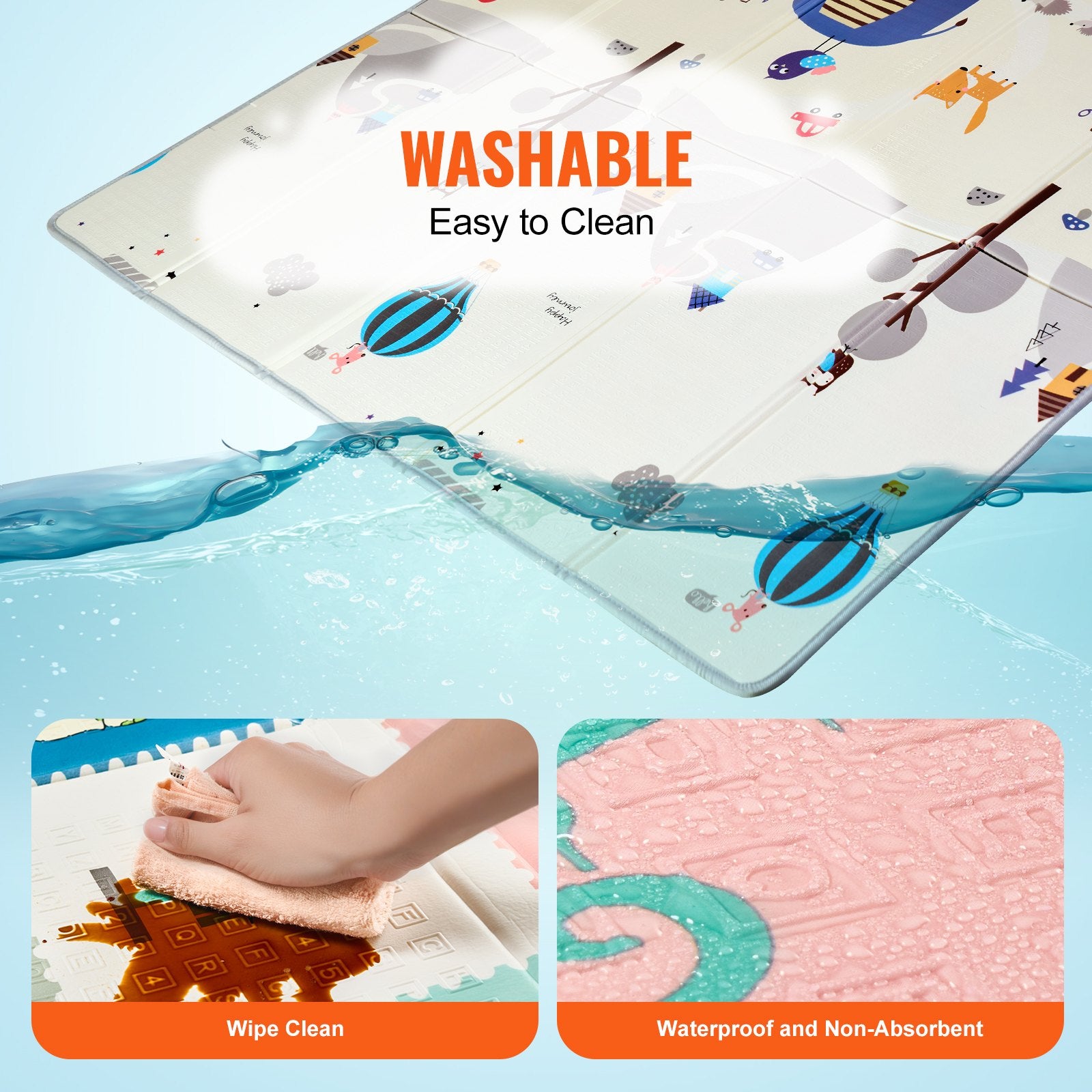 VEVOR Baby Play Mat, 71""x79"" Extra Large Baby Crawling Mat, Non-Slip One-Piece Foam Baby Playmat, Foldable Reversible Floor Mat with Travel Bag, Waterproof Activity Playmat for Babies Toddlers Infants