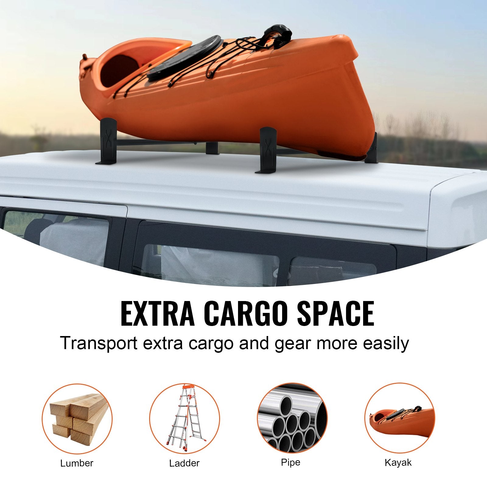 VEVOR 2 Bars Van Roof Ladder Rack 500 LBS Adjustable 35.8" to 57.5" Alloy Steel