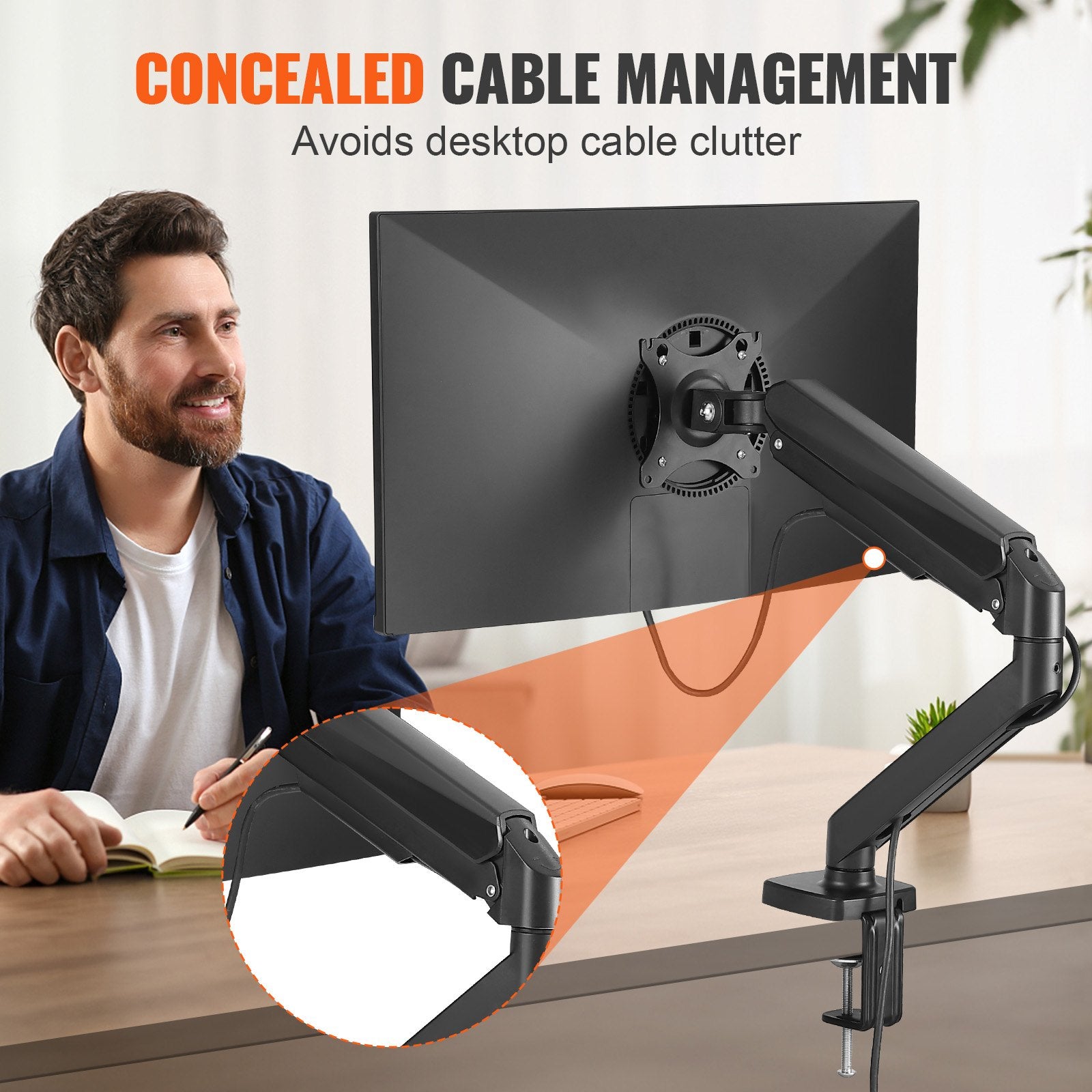 VEVOR Single Monitor Mount, Supports 13"-32", 330-813 mm Screen, Fully Adjustable Gas Spring Monitor Arm, Hold up to 9.1 kg, Computer Monitor Stand Holder with C-Clamp/Grommet Mounting Base, VESA Mount Bracket