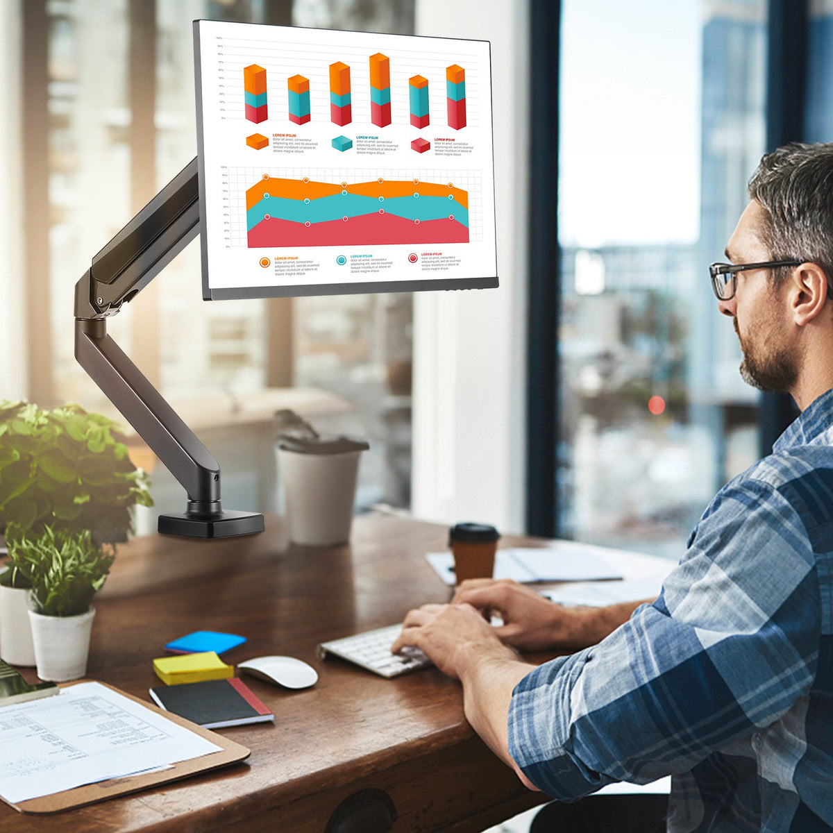 VEVOR Single Monitor Mount, Supports 13"-32", 330-813 mm Screen, Fully Adjustable Gas Spring Monitor Arm, Hold up to 9.1 kg, Computer Monitor Stand Holder with C-Clamp/Grommet Mounting Base, VESA Mount Bracket