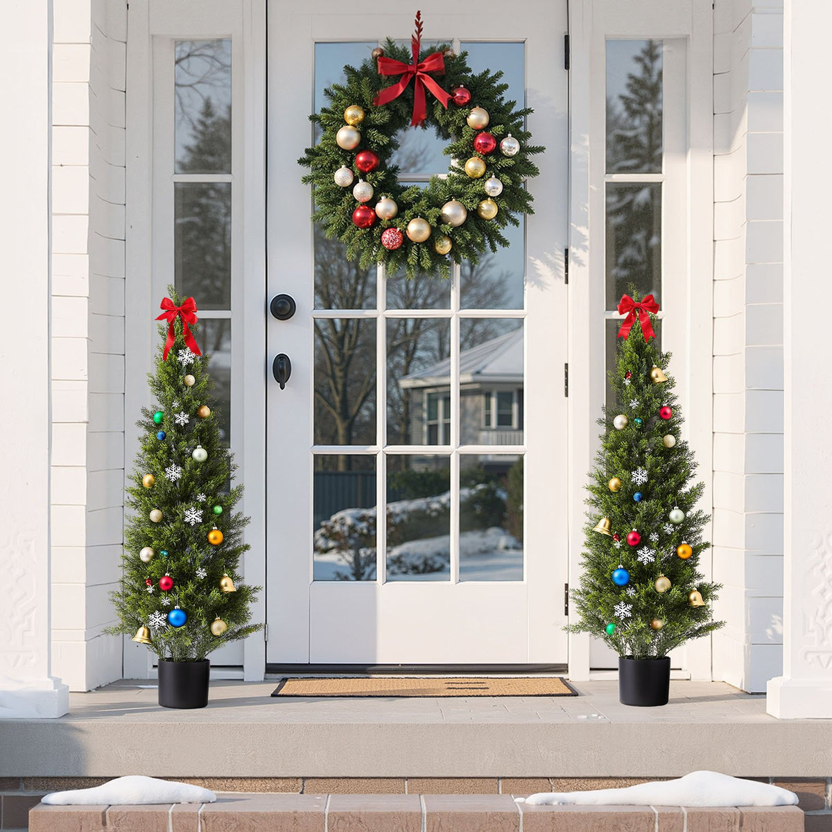 VEVOR Artificial Topiary Cedar Trees, 2 Set 1219mm Faux Pine Shrubs Plants, Fake Silk Tree Look Real, Easy Assembly for Decor Front Porch Outdoor Patio Garden Balcony Backyard Indoor Office