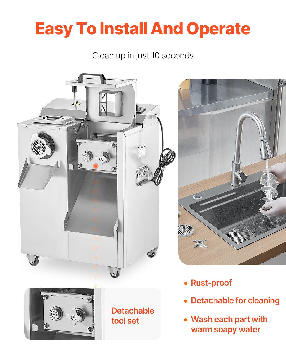 VEVOR Commercial Electric Meat Grinder Slicer 6.35 kg/Min Sausage Stuffer Maker