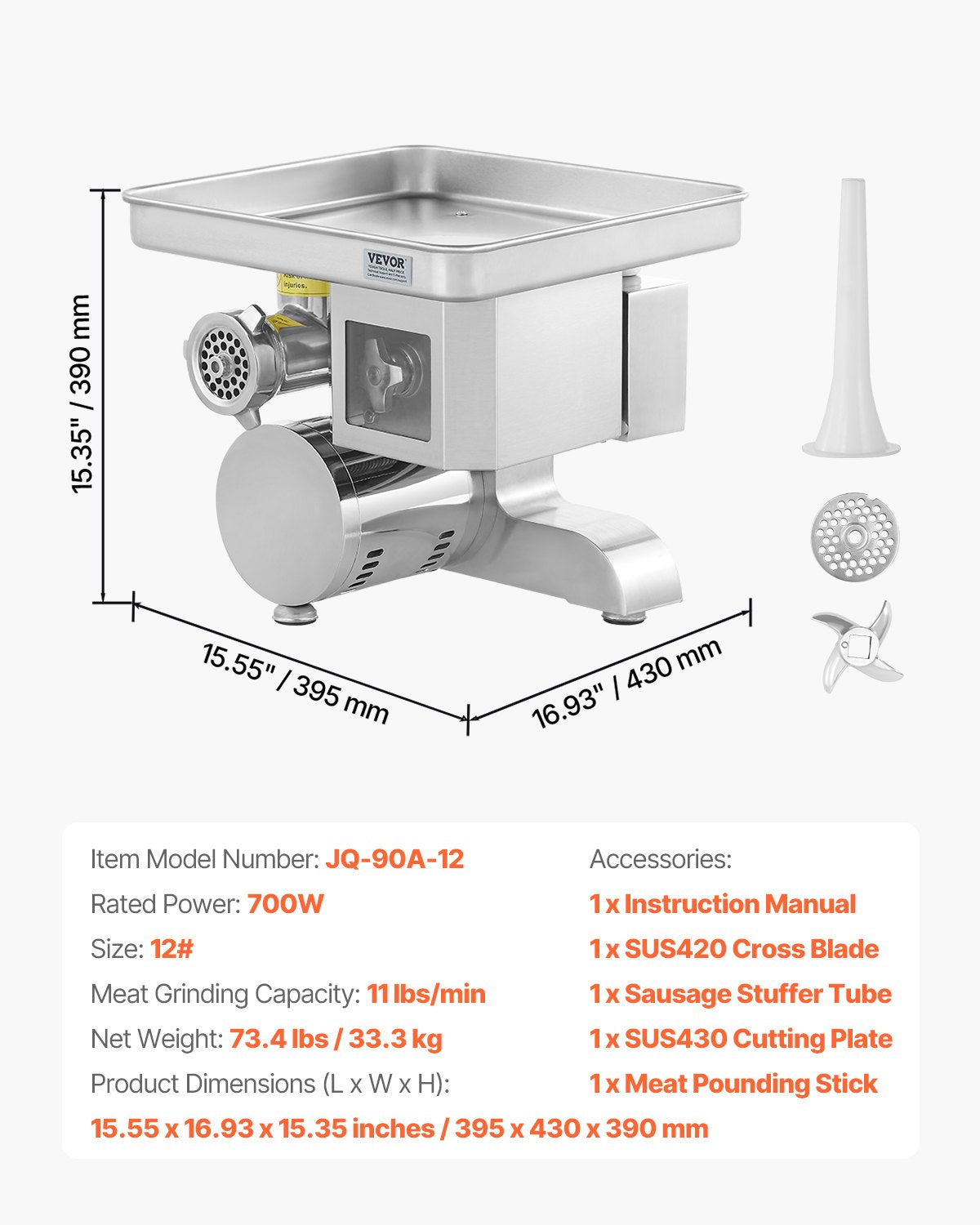 VEVOR Commercial Electric Meat Grinder Slicer 4.99 kg/Min Sausage Stuffer Maker