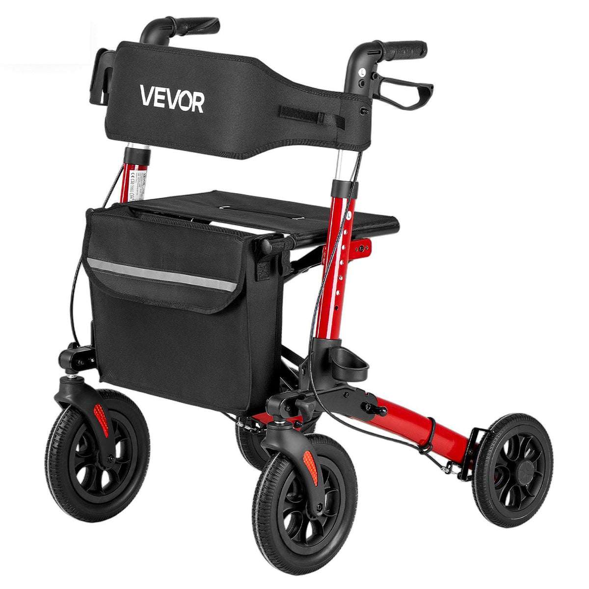 Rollator Walker with Seat for Seniors, Ultra Compact 3-Fold Rolling Walker, Lightweight Aluminum Mobility Walking Aid with PU Solid Wheels, Adjustable Handle, Cup &amp; Cane Holder - Supports 136kg