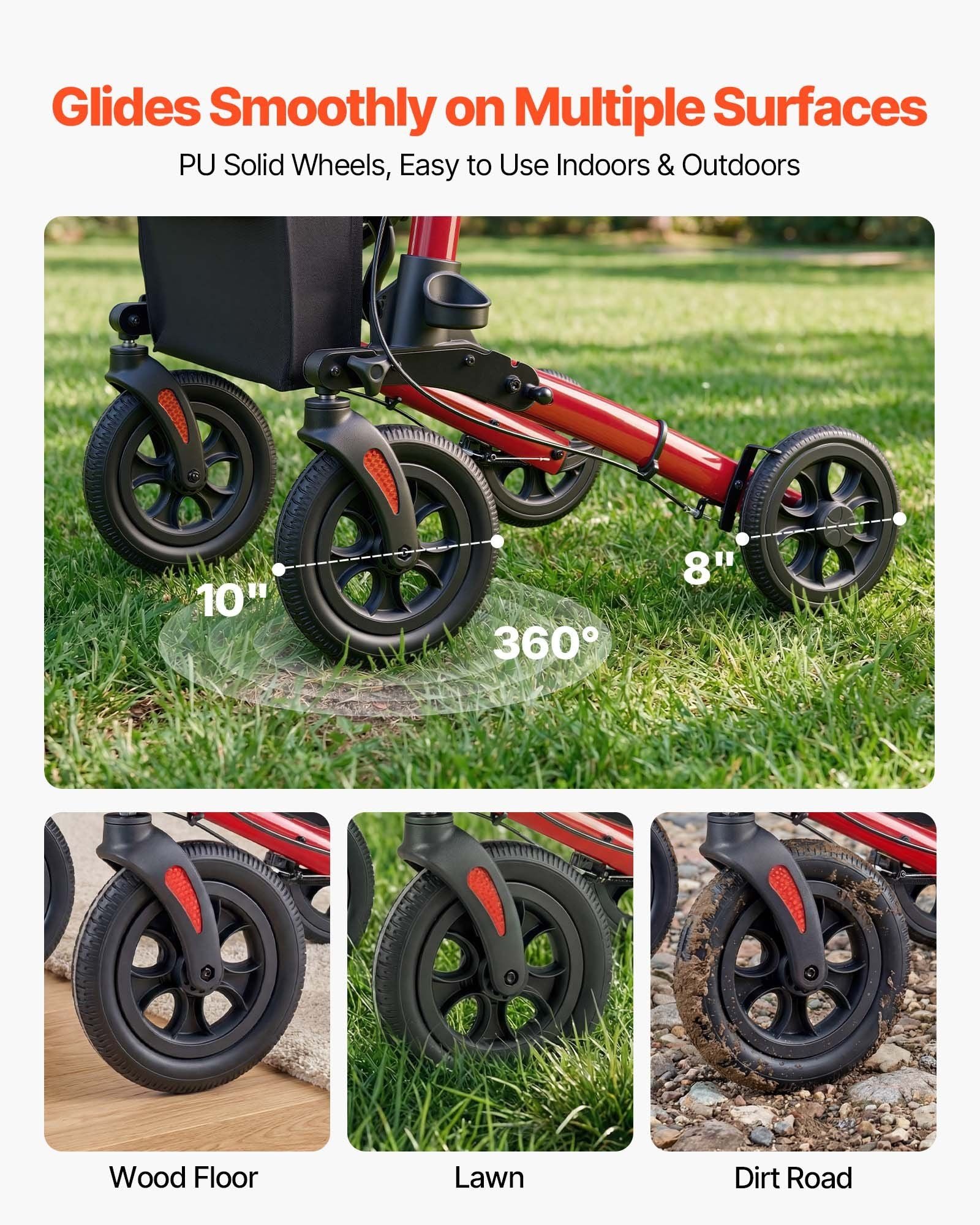 Rollator Walker with Seat for Seniors, Ultra Compact 3-Fold Rolling Walker, Lightweight Aluminum Mobility Walking Aid with PU Solid Wheels, Adjustable Handle, Cup & Cane Holder - Supports 136kg