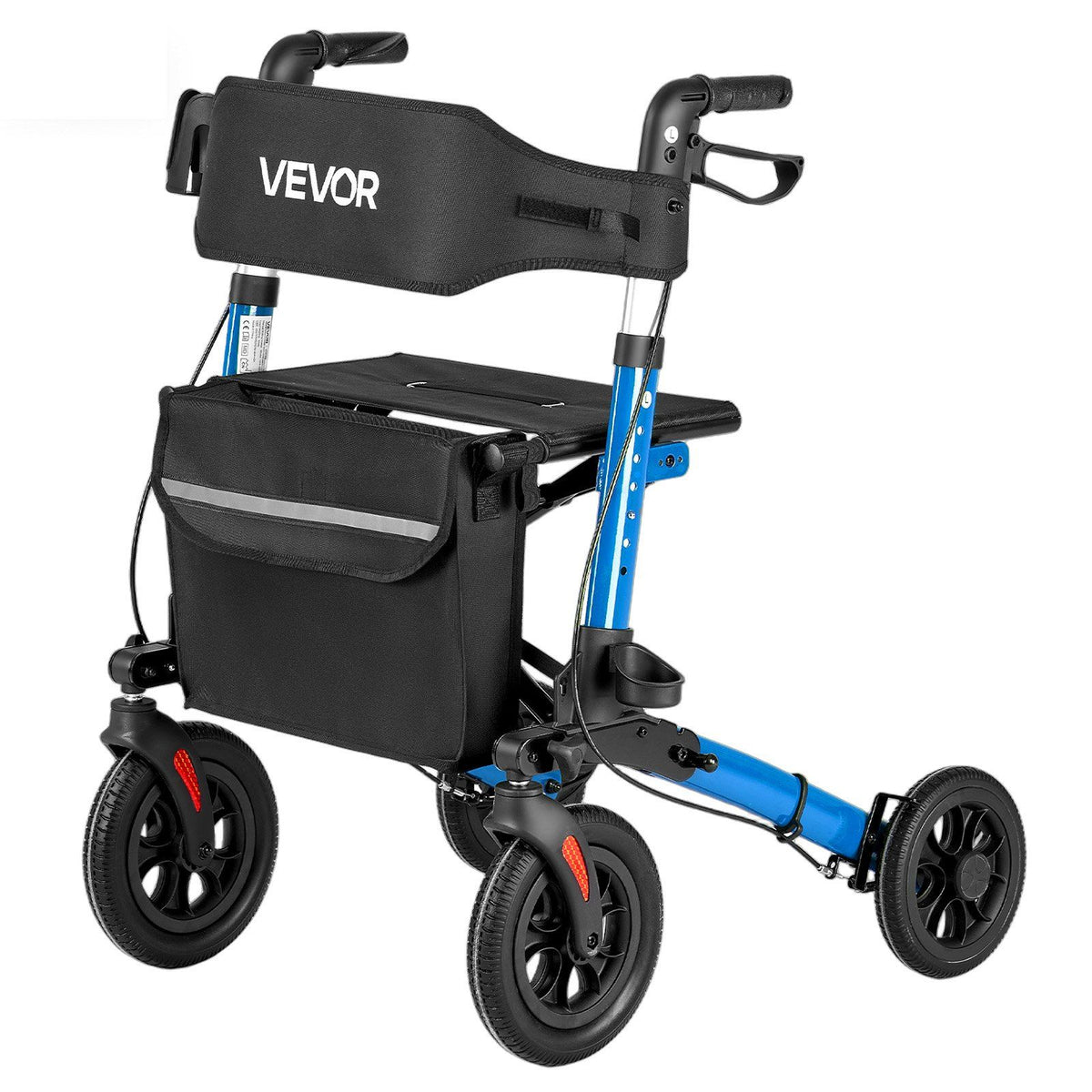 Rollator Walker with Seat for Seniors, Ultra Compact 3-Fold Rolling Walker, Lightweight Aluminum Mobility Walking Aid with PU Solid Wheels, Adjustable Handle, Cup &amp; Cane Holder - Supports 136kg