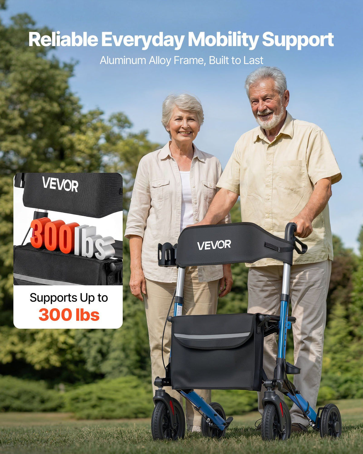 Rollator Walker with Seat for Seniors, Ultra Compact 3-Fold Rolling Walker, Lightweight Aluminum Mobility Walking Aid with PU Solid Wheels, Adjustable Handle, Cup & Cane Holder - Supports 136kg
