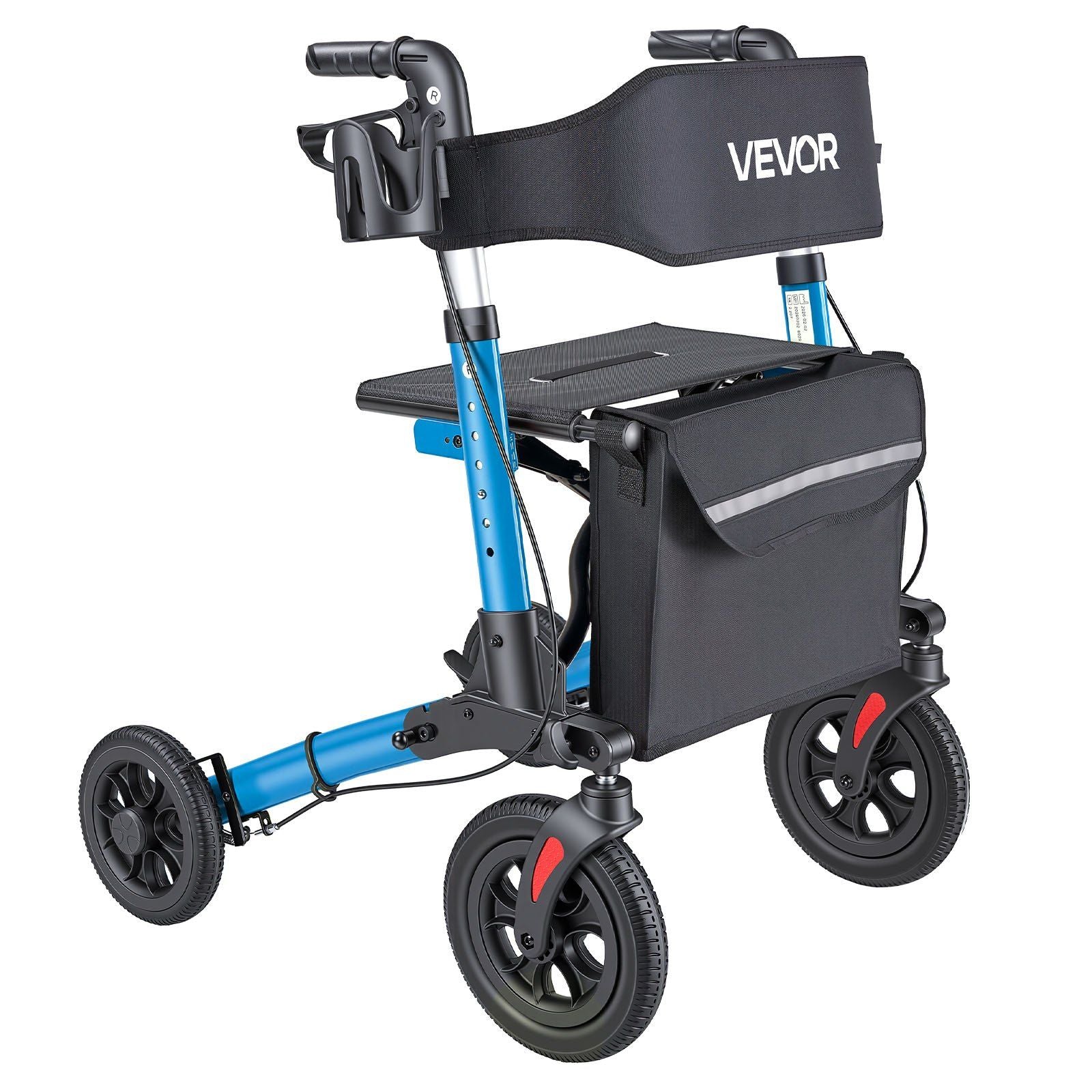 Rollator Walker with Seat for Seniors, Ultra Compact 3-Fold Rolling Walker, Lightweight Aluminum Mobility Walking Aid with PU Solid Wheels, Adjustable Handle, Cup & Cane Holder - Supports 136kg