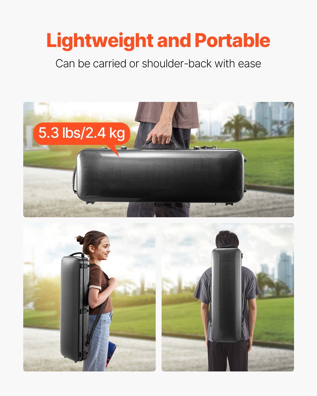 4/4 Full Size Violin Case, Built-in Hygrometer, Lightweight Portable Travel Carrying Bag, with Plush Lining, Shoulder Straps, Anti-Scratch, Professional Oblong Shape, for Violin, Black