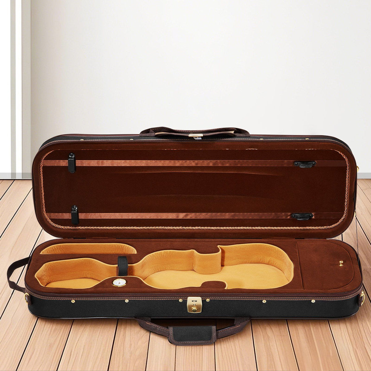 4/4 Full Size Violin Case, Built-in Hygrometer, Lightweight Portable Travel Carrying Bag, with Plush Lining, Shoulder Straps, Anti-Scratch, Professional Oblong Shape, for Violin, Black