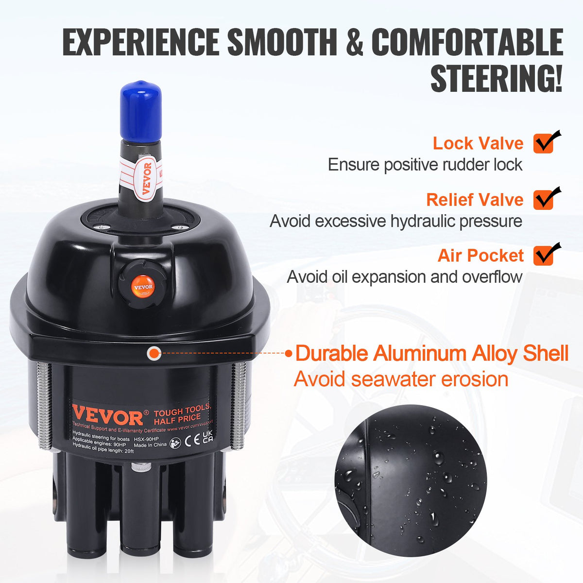 VEVOR Hydraulic Steering Kit 90HP Hydraulic Outboard Steering Kit with Helm Pump Cylinder Marine Steering System Kit