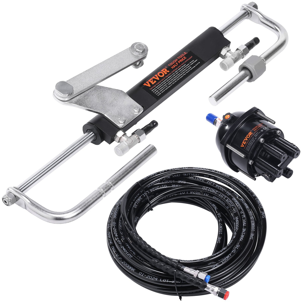 VEVOR Hydraulic Steering Kit 90HP Hydraulic Outboard Steering Kit with Helm Pump Cylinder Marine Steering System Kit