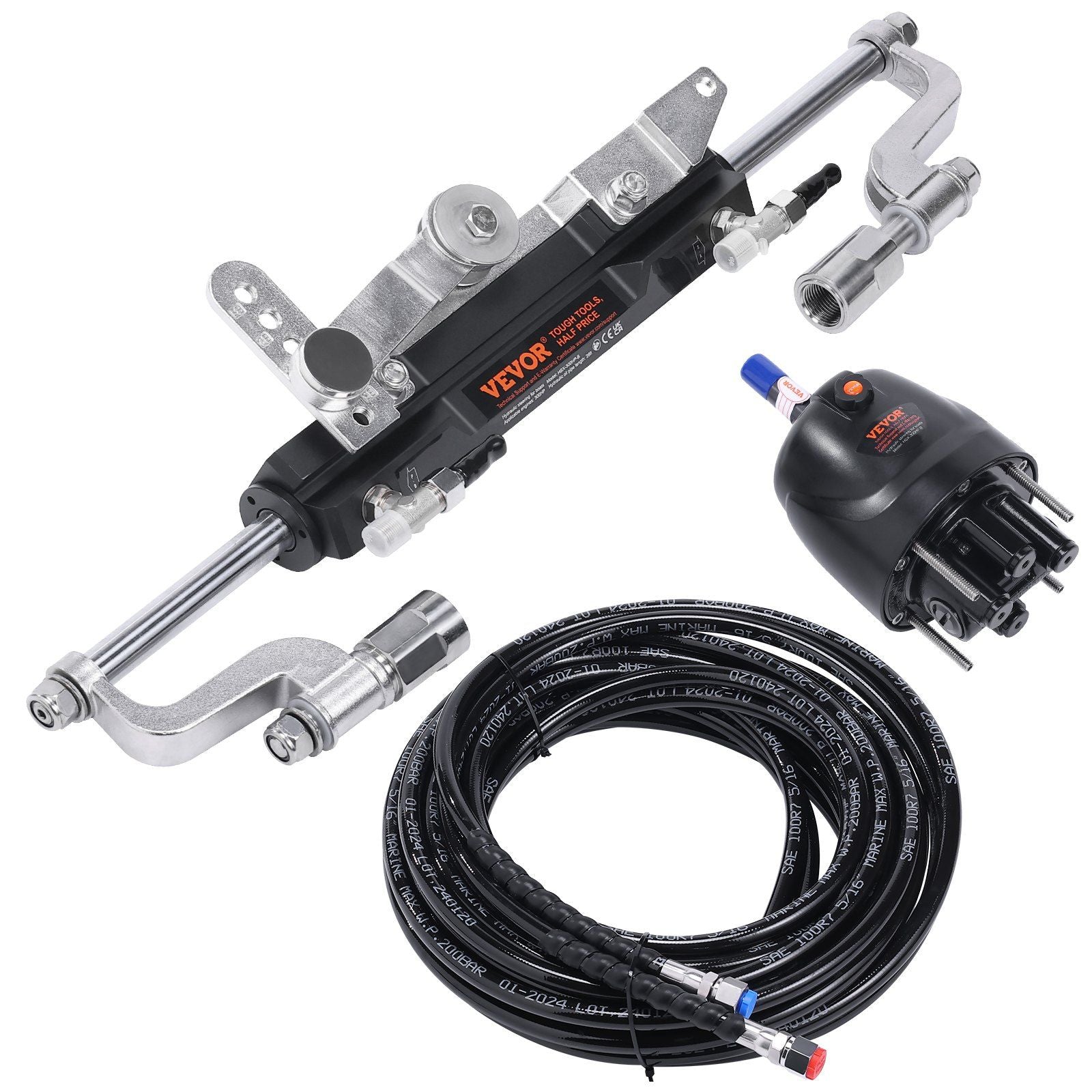 Hydraulic Outboard Steering Kit, 300HP, Marine Boat Hydraulic Steering System, with Helm Pump Two-Way Lock Cylinder and 26 Feet Hydraulic Steering Hose, for Single Station Single-Engine Boats