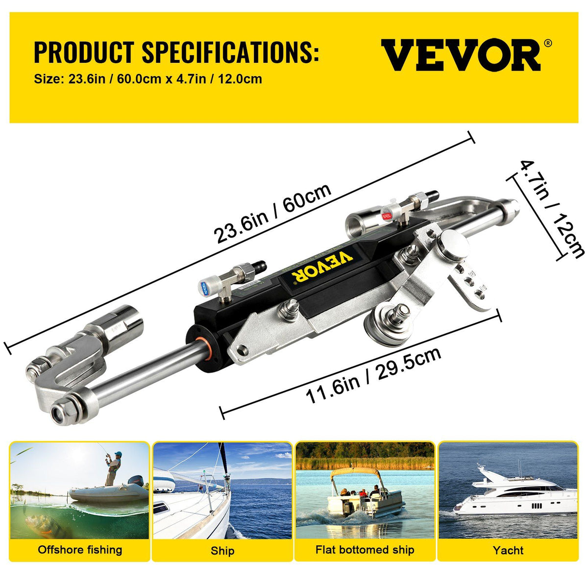 Hydraulic Steering Kit 300HP Hydraulic Steering Compact Cylinder Hydraulic Outboard Steering Kit with Helm Pump for Boat Marine Steering System