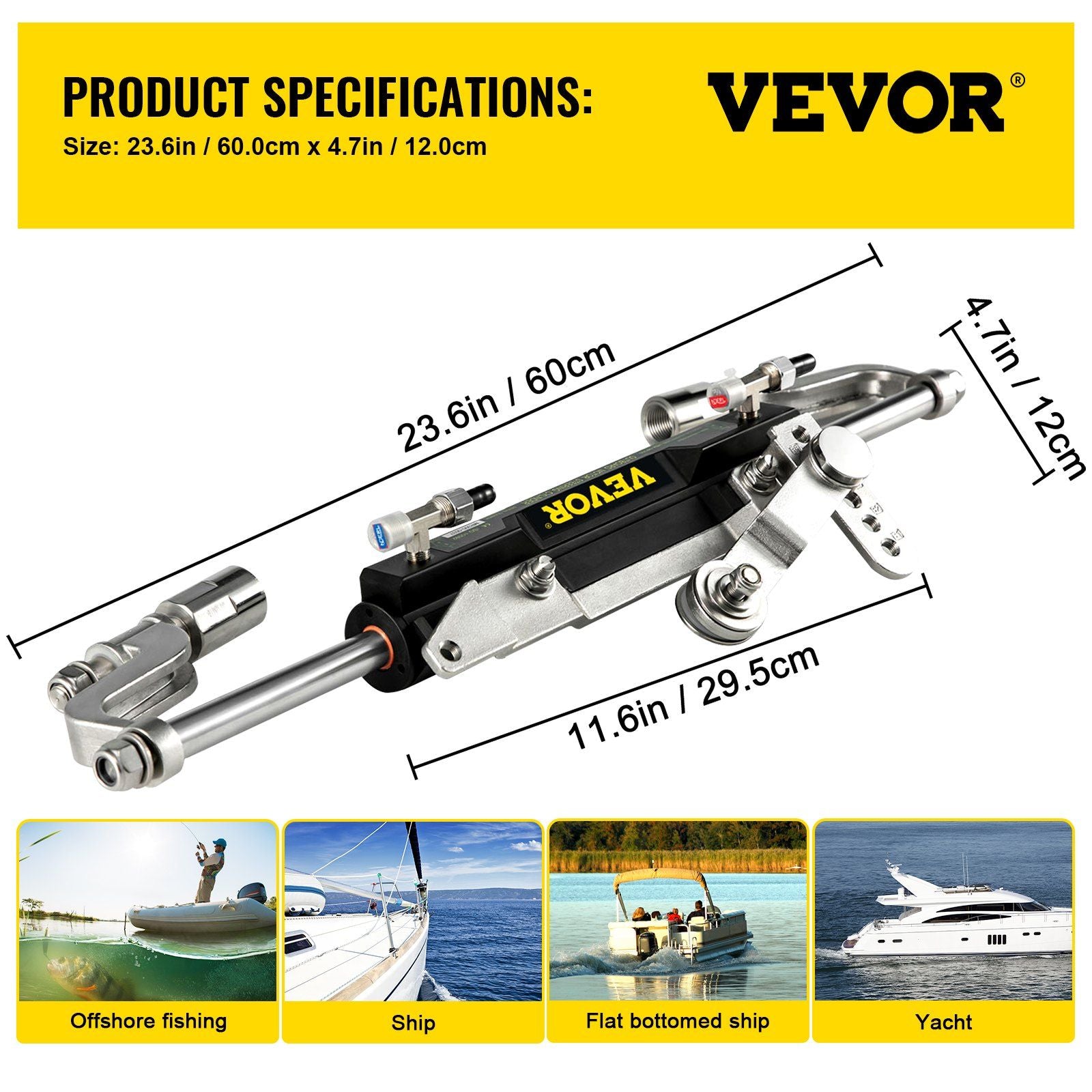 Hydraulic Steering Kit 300HP Hydraulic Steering Compact Cylinder Hydraulic Outboard Steering Kit with Helm Pump for Boat Marine Steering System