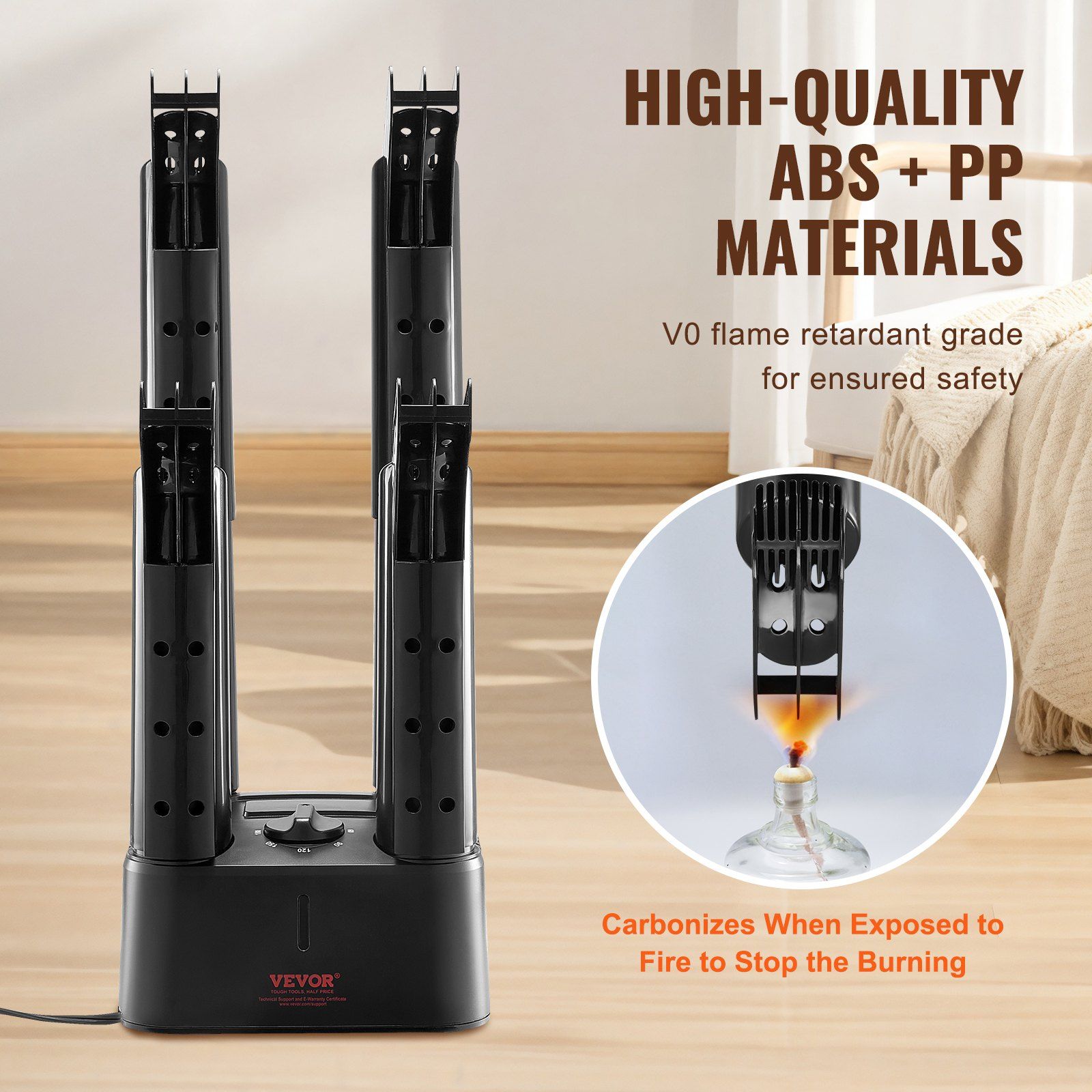 Detachable 4 Tubes Shoe Dryer, Portable Boot Dryer with Timer, Boot Warmers/Dryer with Heat Blower & ABS+PP for Snow Boots, Leather Shoes, Canvas Shoes, Socks, Black & Orange