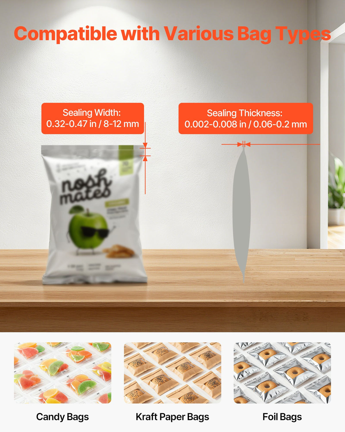 VEVOR Continuous Sealing Machine, 8-12 mm Seal Width, Automatic Continuous Band Sealer with Digital Temperature Control, Automatic Shutdown, Portable Heat Sealing Machine for 0.06-0.2 mm Plastic Bags