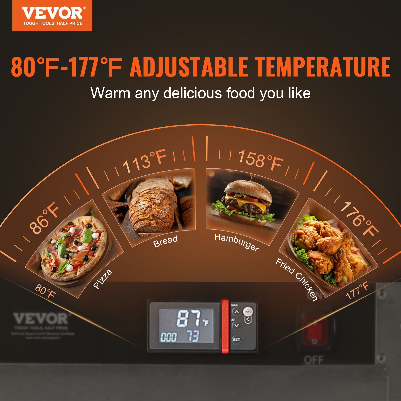 Hot Box Food Warmer, 4-Tier Concession Warmer with Water Tray, 4 Pans, Single-door and Adjustable Shelves, Stainless Steel Food Warmer Cabinet, Ideal for Storing Pizza, Chicken, Restaurant
